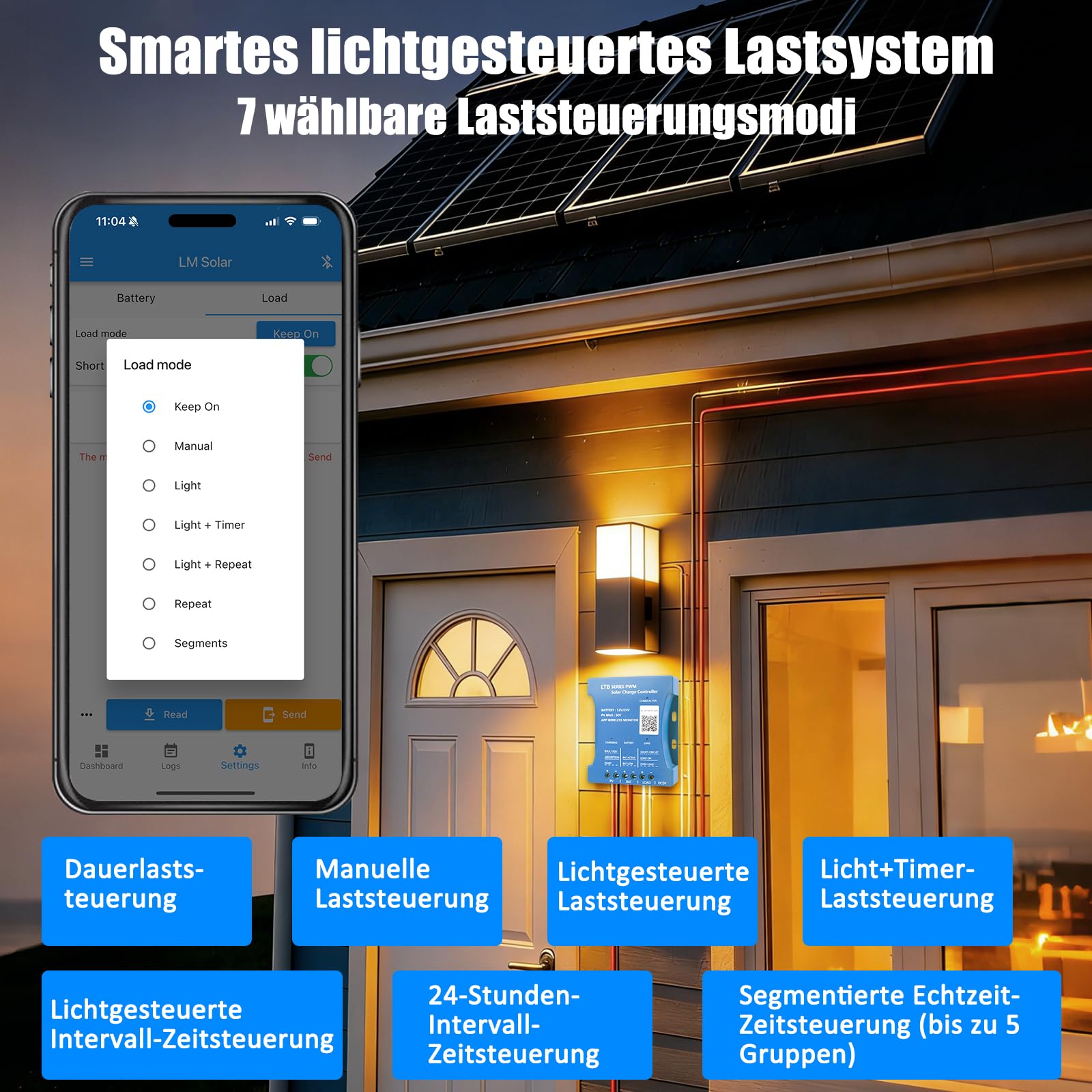 Controlador de cargador solar con aplicación Bluetooth de 30 A: KWODE 30 A, 12 V/24 V, PV: 50 V, controlador inteligente de panel solar, controladores de cargador PV Bluetooth PWM para plomo ácido