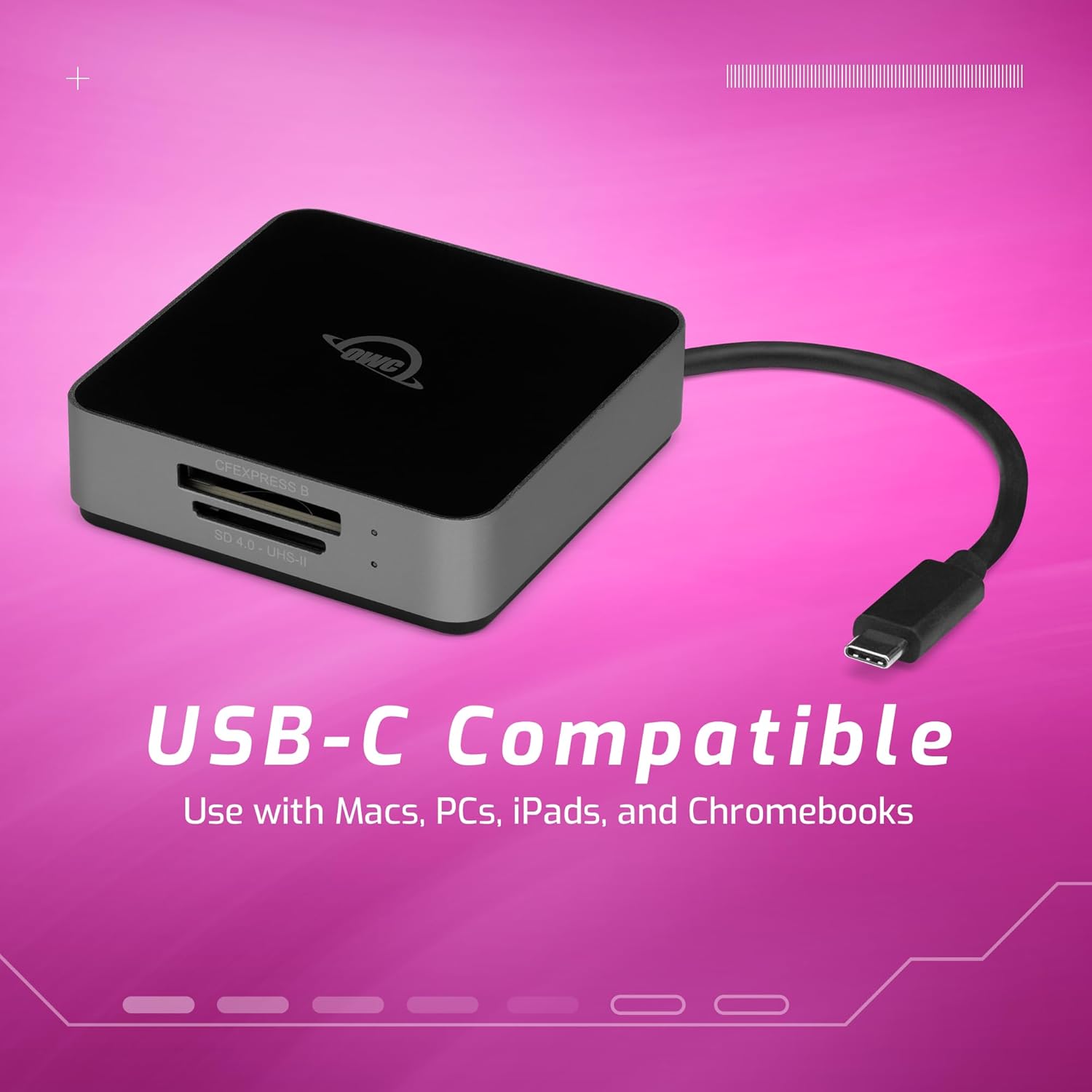 OWC Atlas Dual CFexpress Type B & SDXC UHS-II Card Reader - Bus Powered by USB-C - Compatible with Mac/Windows/iPad/Chrome OS
