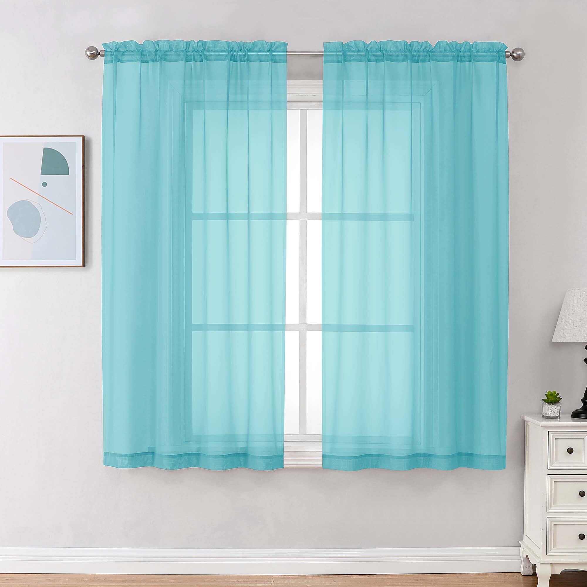 Chyhomenyc Sheer Curtains 63 Inch Length 2 Panels Set, Light Filtering Rod Pocket Window Curtain Treatment Drapes for Bedroom Living Room, Each 42Wx63L, Set of 2, Aqua