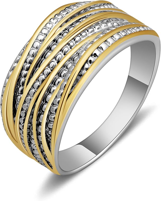 Mytys 2 Tone Intertwined Crossover Statement Ring Fashion Chunky Band Rings for Women Wide Index Finger Rings Costume Jewelry