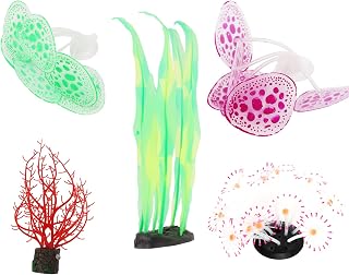 5 unidades de simulação de aquário coral decoração de paisagem, artificial vermelho cicas coral rosa pena coral anêmona verde mar cinto