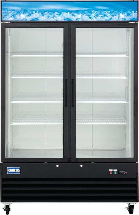 Kratos Commercial Freezer Display Merchandiser - 2 Self Closing Glass Swing Doors, 53W, Black (67K-210)