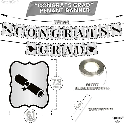 Miniatura 5 de KatchOn, Decoraciones de fiesta de graduación plateadas 2023 – Gaint de 40 pulgadas, paquete de 43 | Cartel de graduación de felicitaciones en