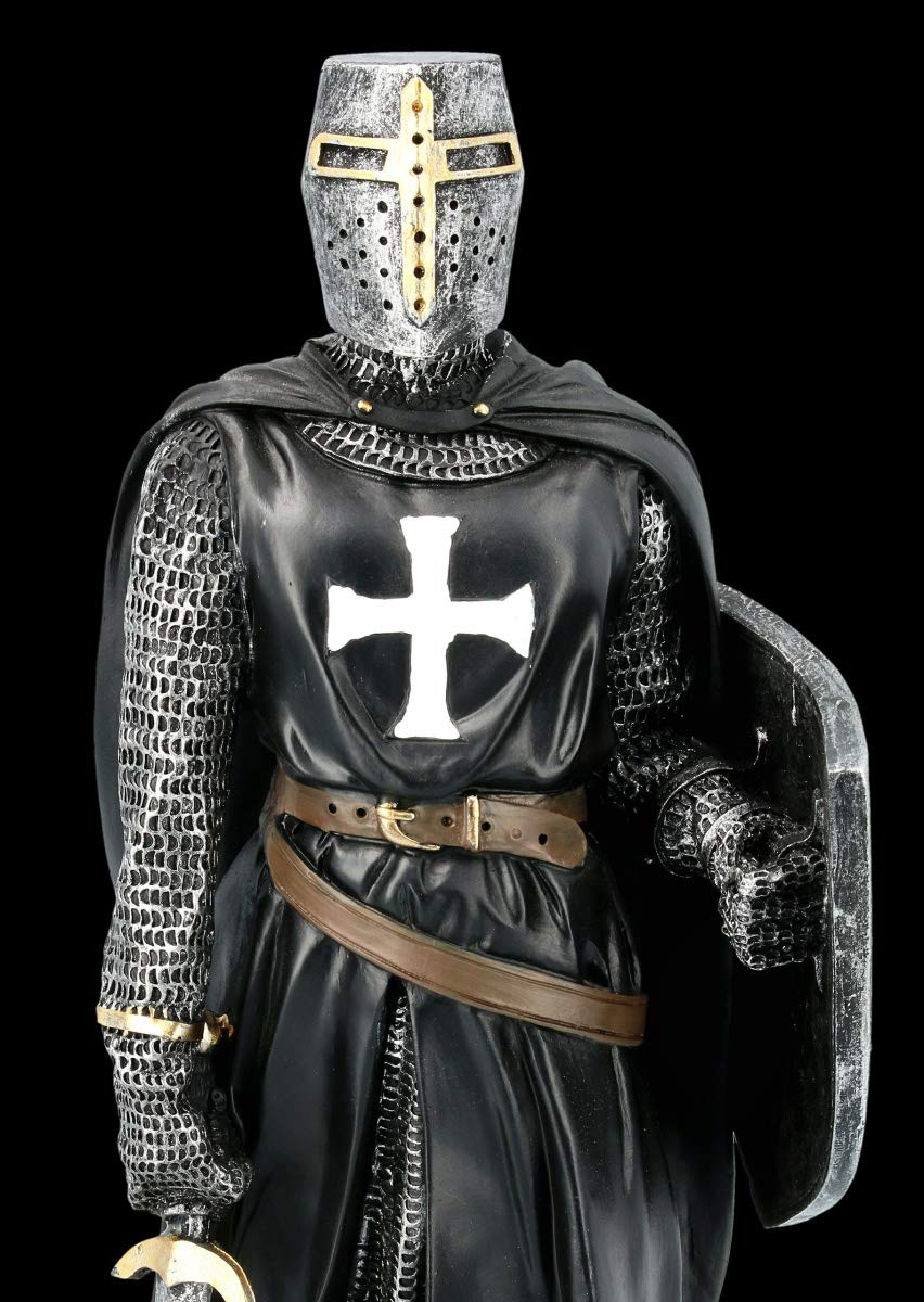 Nero Cavalieri Templari Figura con Scudo e Spada Templari, Figura-Decorativa, Articolo Decorazione, Statua, Scultura, Mittelalter-Figur, H 30 CM