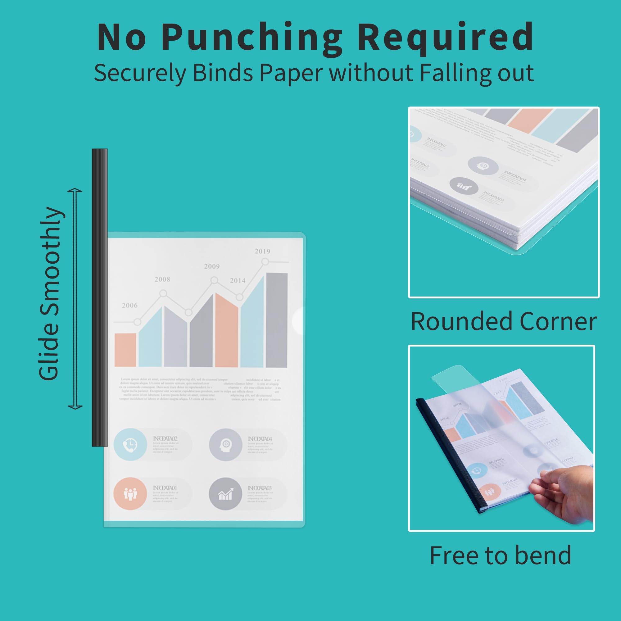 Binditek 12 Pack Report Covers with Sliding Bar, Clear Report Covers for A4 Size Paper - Image 4