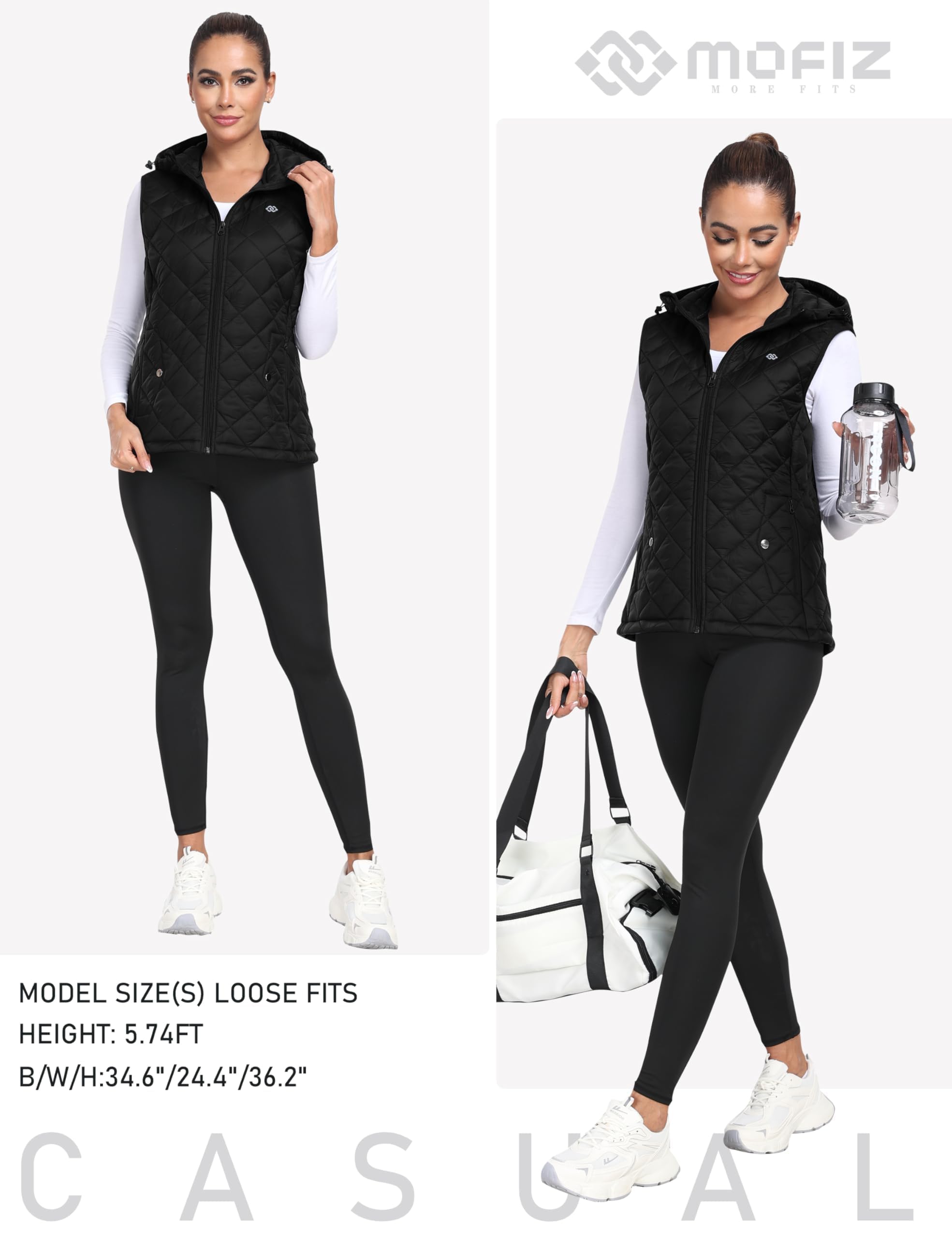 MoFiz Mujer Chaleco Ligero Chaleco Acolchado con Capucha Cálido Elegante Chaquetas Sin mangas invierno Chaleco Plumas con Bolsillos Cerniera