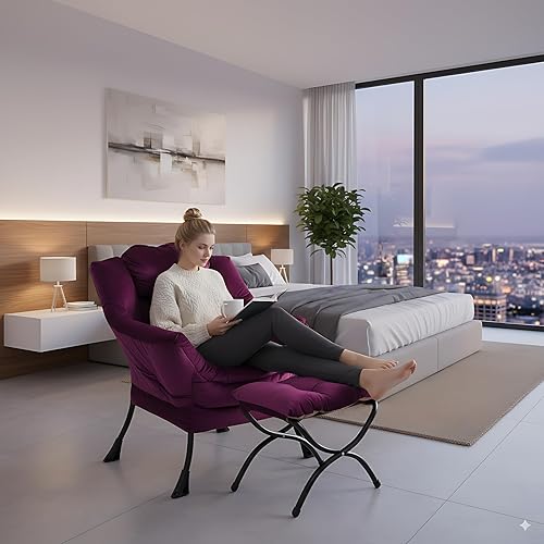Miniatura 2 de Lita Silla relajada con otomana, tapizado ornamental, moderno de ocio, contemporáneo para lectura con reposabrazos y un bolsillo lateral para sala