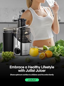 Juicer Machines, Juilist Centrifugal Juicers Whole Fruit and Vegetables 400W, Large 3” Feed Chute Juice Extractor Machine, 3 Speed Control, Cleaning Brush and Recipe Included, Silver