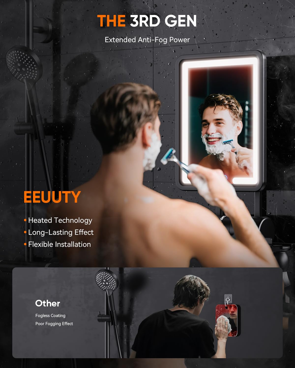 Fogless Heated Shower Mirror - Razor Holder -2 Fogless Heated Shower Mirror - Razor Holder -2