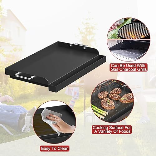 Miniatura 9 de GLOWYE Parrilla de cocina con revestimiento antiadherente para parrilla de gas, placa superior plana de 25 x 16 pulgadas con asas extraíbles para