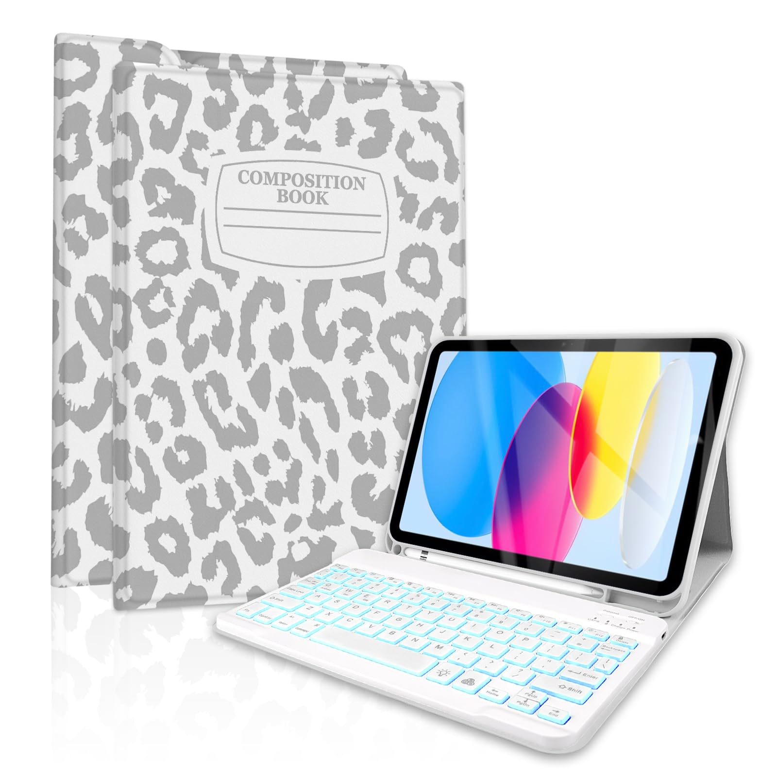 TopPerfekt for Bluetooth Keyboard iPad 10th Gen 10.9 inch (2022) case iPad (A16) 11th/ 10th Gen Case 11'' (2025) with 7-Color Backlights, Pencil