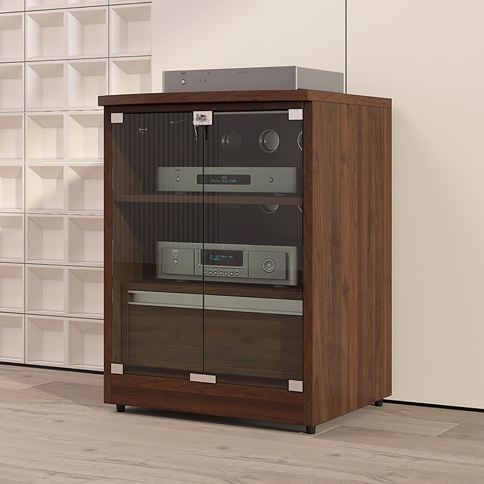 Audio Rackschrank, HiFi Verstärkerschrank mit Schublade und Glastür