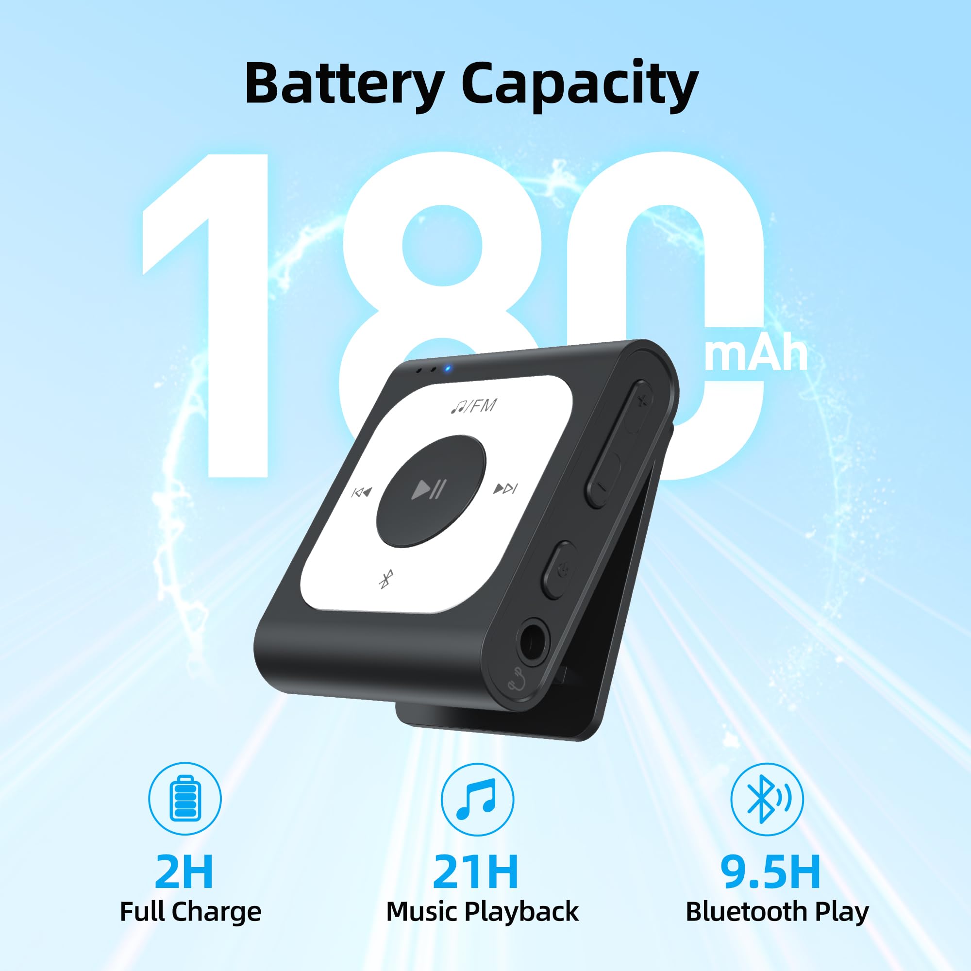 AGPTEK A53PL Lecteur MP3 à clip 64 Go avec Bluetooth, lecteur de musique portable avec radio FM, Shuffle, pas besoin de téléphone, pour le sport (noir)