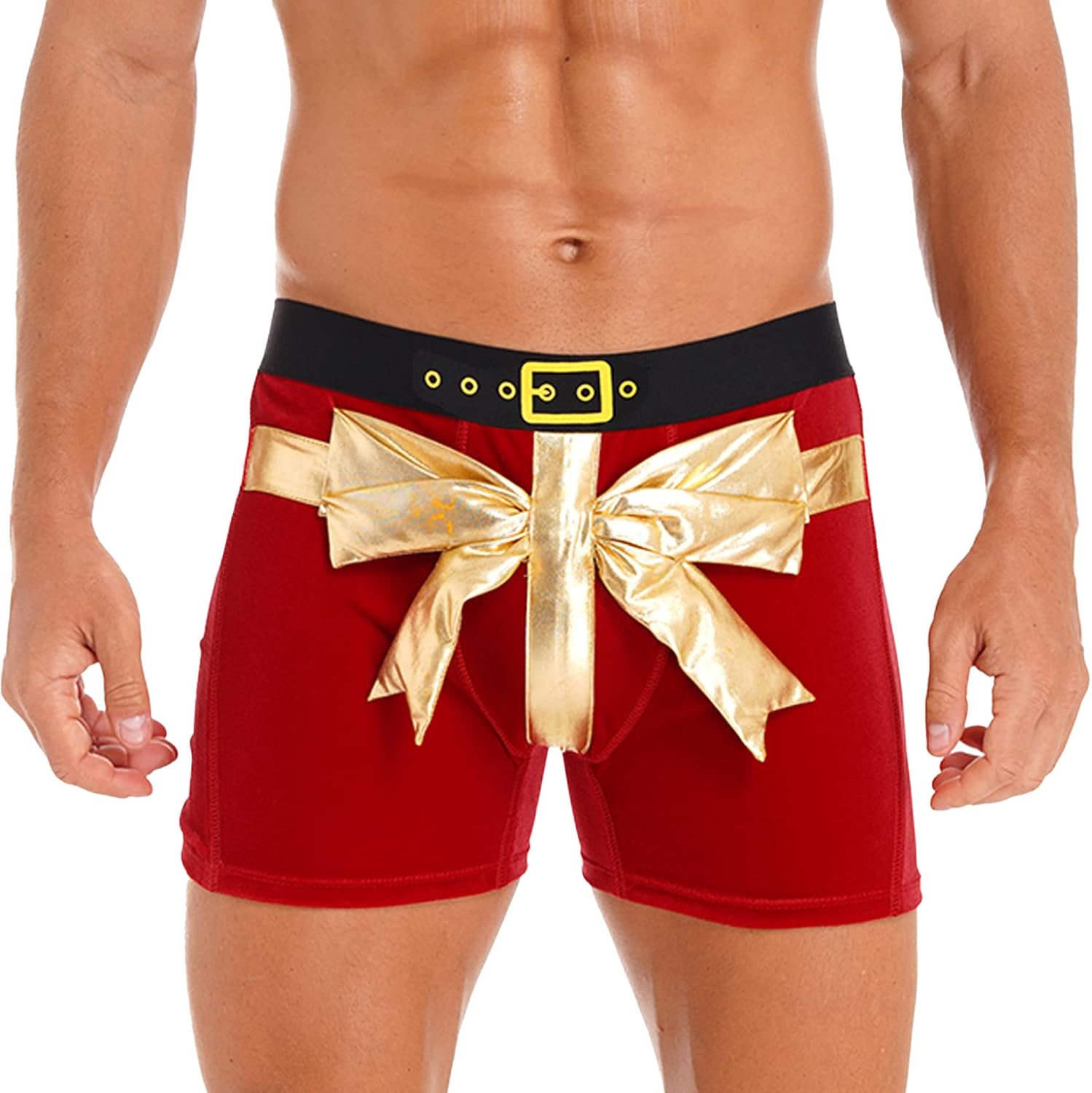 Oyolan Men's Flannel Christmas Santa Claus Costume Trunk Role Play Boxer Shorts Xmas Party Favors Costume