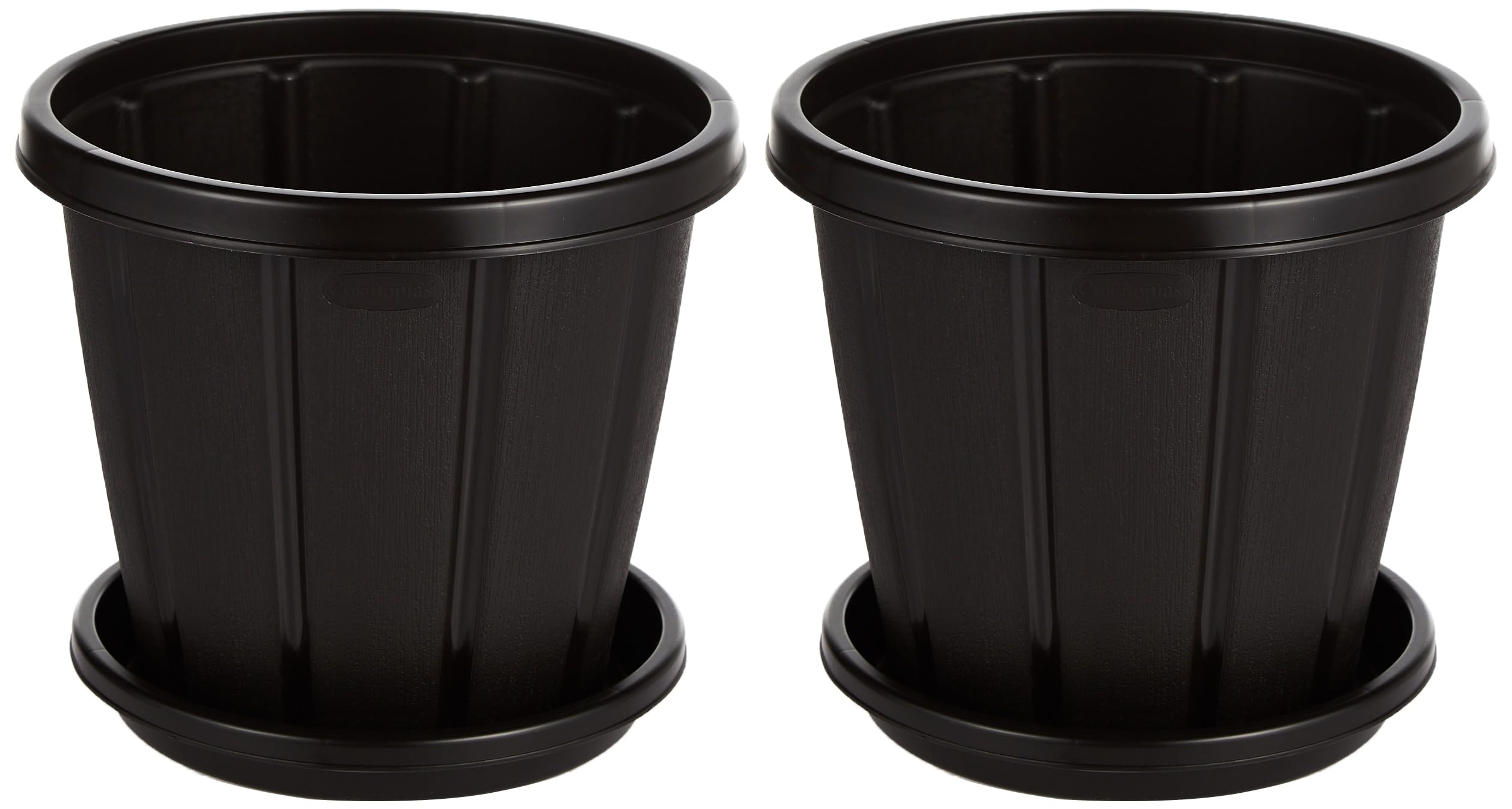 Cosmoplast Cedargrain 10" Flowerpot with Tray Set of 2