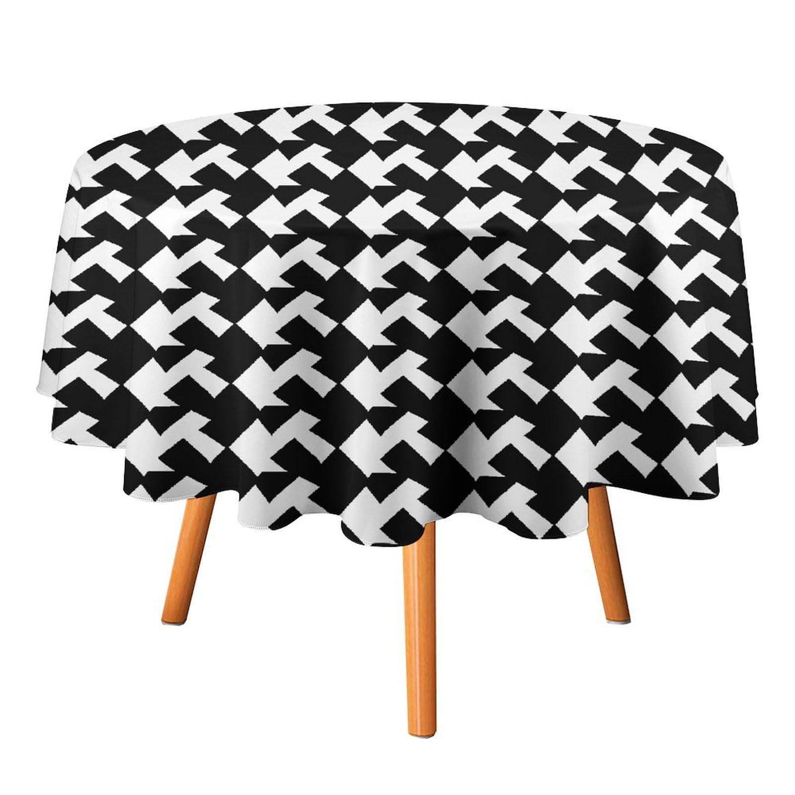 SMAZDFXX Houndstooth Black Tablecloth 70x70in Round Table Cloth Durable Polyester, Washable Stain Resistant Table Cover for Indoor Outdoor (Picnic, Dining, Party)