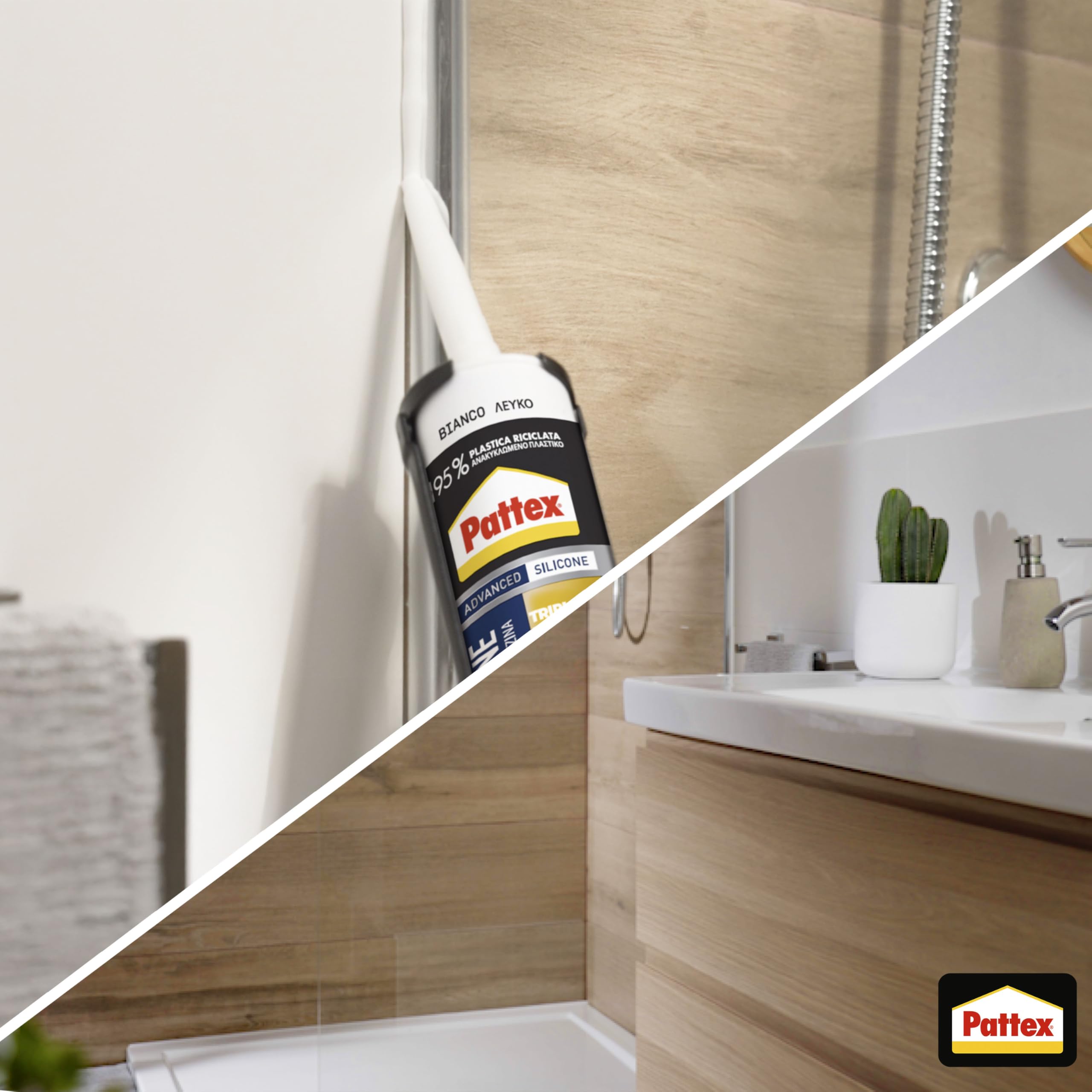 Pattex Bagni&Cucine 3x Protection, Sigillante bianco Tripla Protezione per prevenire la muffa, Silicone resistente all'acqua, Silicone antimuffa in cartuccia, 1x300ml