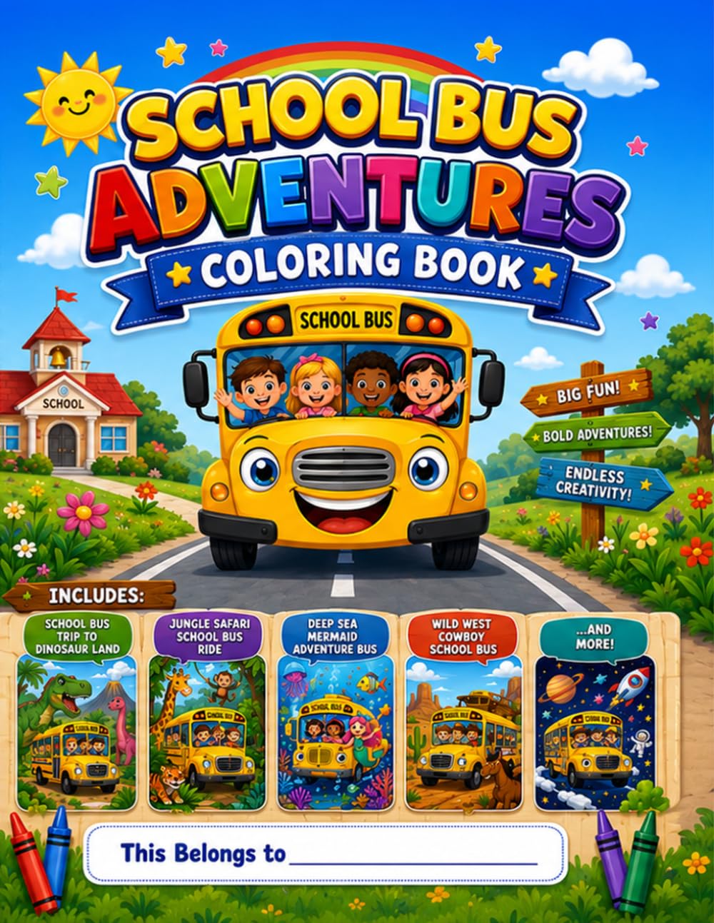 School Bus Adventures Coloring Book: Color Your Way Through Adventure, From Playground to Imagination Land, Big Yellow Bus, Big Adventures, Exploring the World One Bus Ride