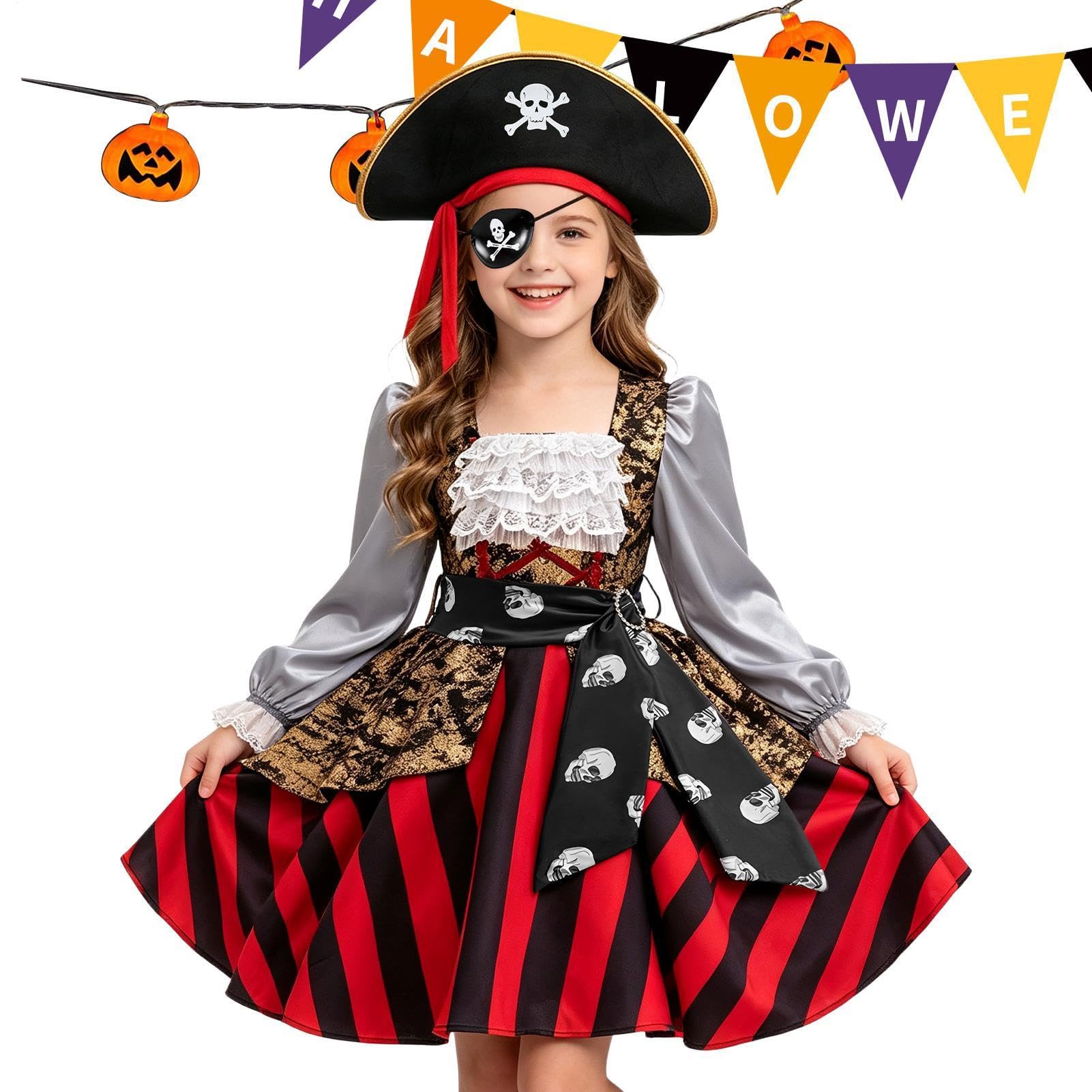 Generisch Costume da pirata da bambina, per Halloween, regolabile, morbido | Vestito da pirata da ragazza, per spettacoli teatrali, feste, festival, vacanze, autunno, foto, gotico, speciale