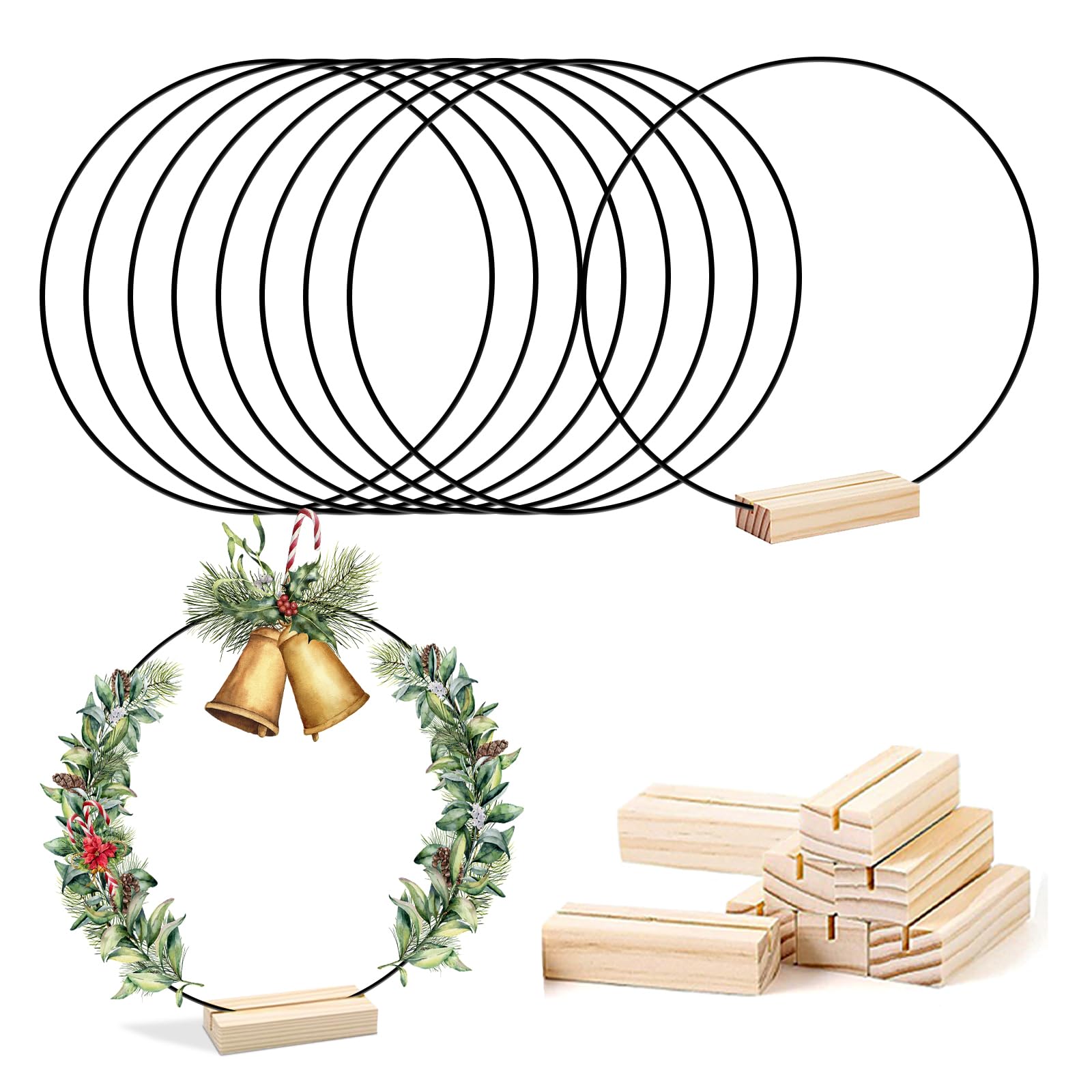 LWuuywa 8 Stück Metallring zum Basteln, 30cm Tafelaufsätze Makramee Ringe mit Holz Kartenhalter DIY Kranz Handwerk Traumfänger für Hochzeitskranzdekor und Wandbehang