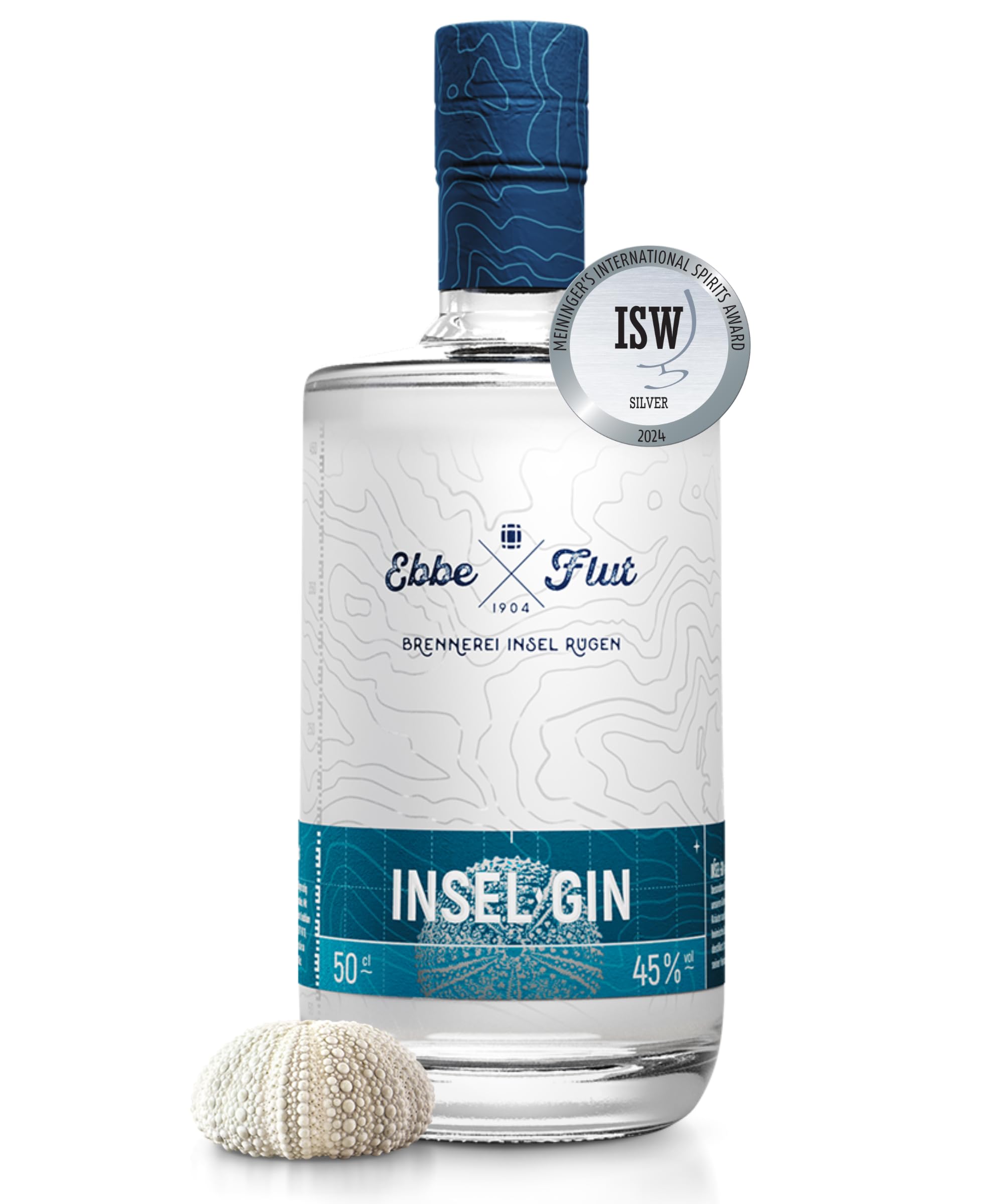 Ebbe & Flut Insel-Gin | Deutsche Premium Spirituose | Prämierter Dry Gin von der Insel Rügen | Handgemachte Rezeptur mit Citrus-Note & 15 Botanicals | 500ml | 45% Vol. Alkohol