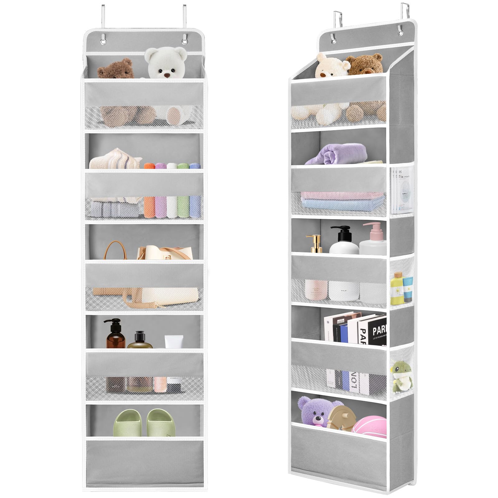 Over the Door Storage Organiser,5 Shelf Hanging Storage Pockets,Back of Door Storage with Perspective Grids and 6 Side Mesh Pockets,Hanging Shelves hanging shelves for Bedroom Nursery Room(Grey)