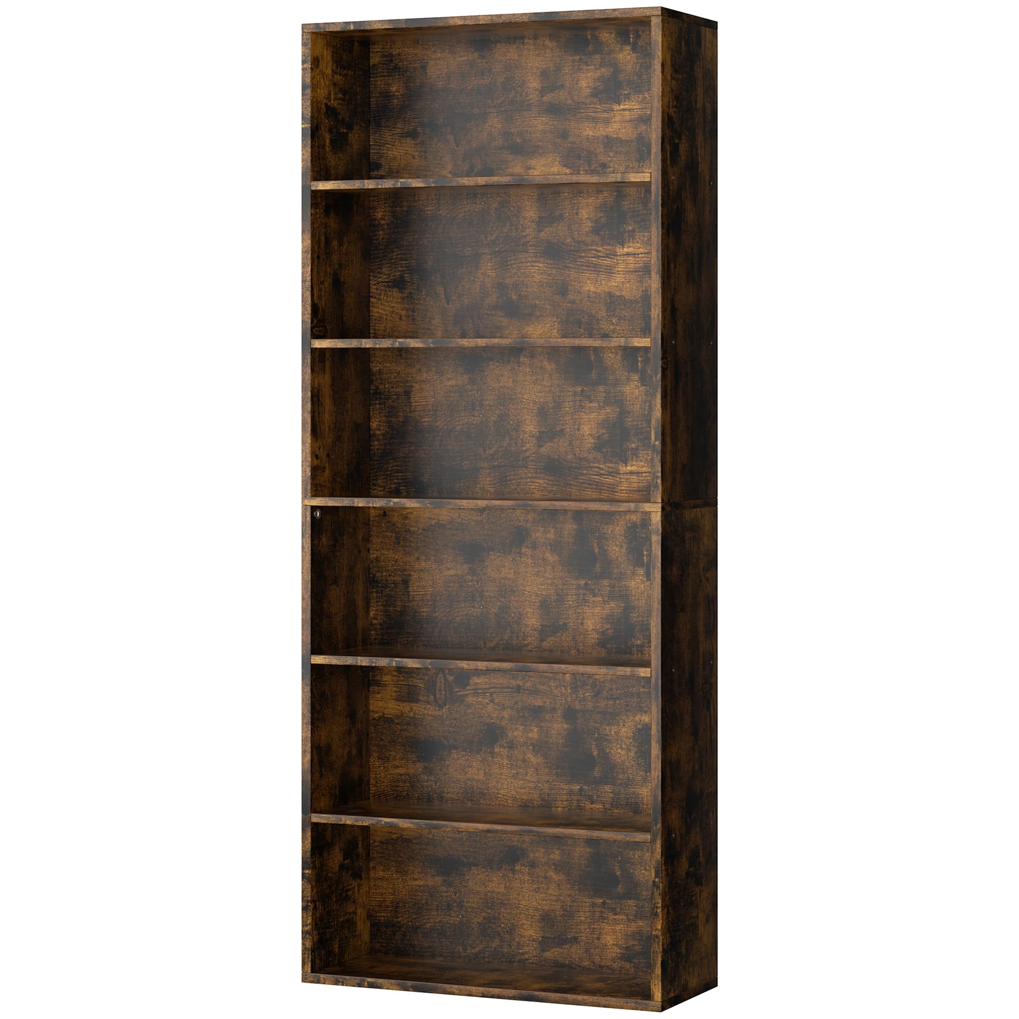 Shintenchi Bookshelf,6-Tier Open Bookcase and Bookshelves,6 Shelf Display Storage Shelves Floor Standing 70.6 inches Tall Bookcase for Home Office, Living Room (Brown)