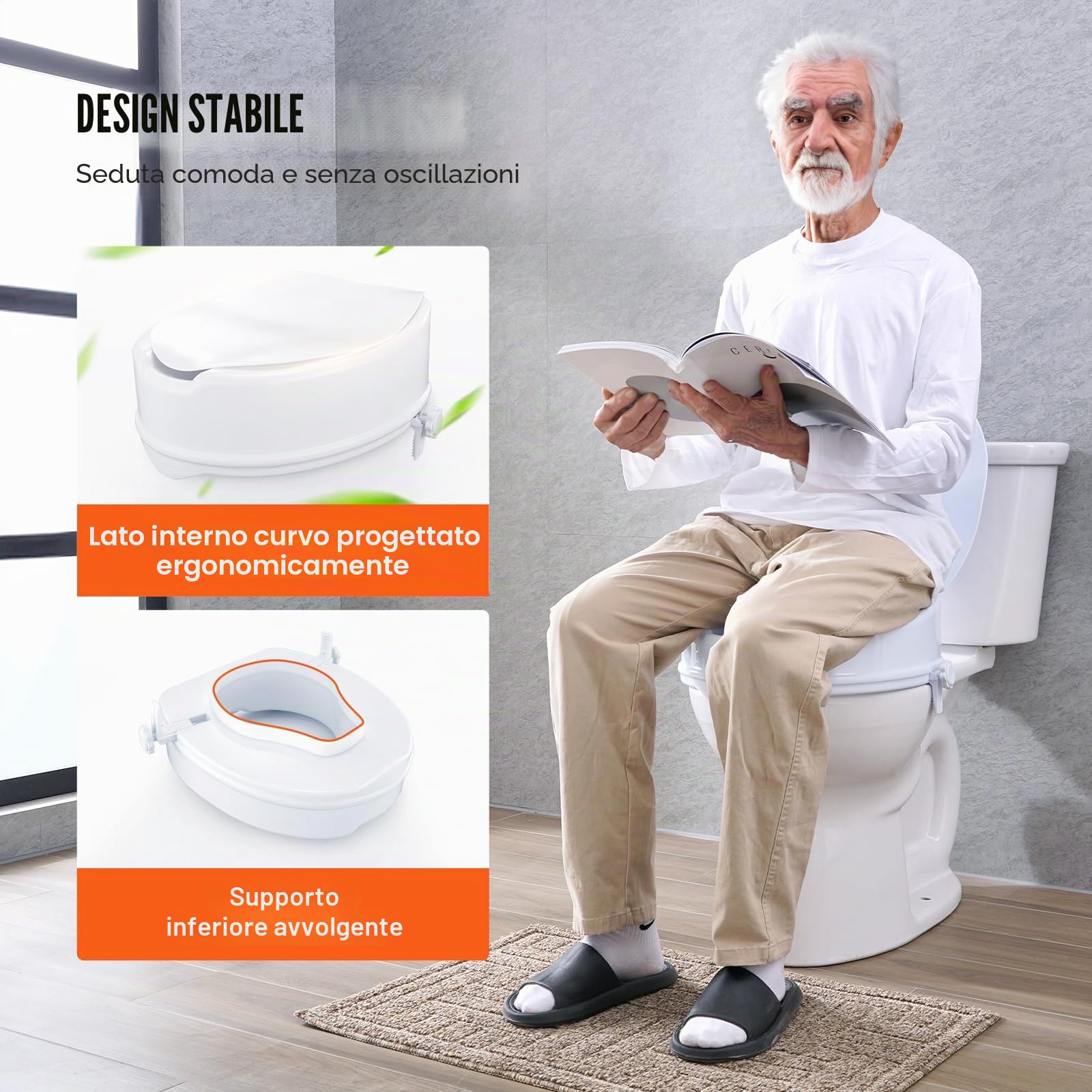 VEVOR Rialzo WC Universale Alto 150 mm, Sedile WC Rialzato Carico 136 kg, Realizzato in PP Resistente, Blocco con Asta a Vite, per Anziani, Disabili, Pazienti, Incinte, Accessori per Bagno