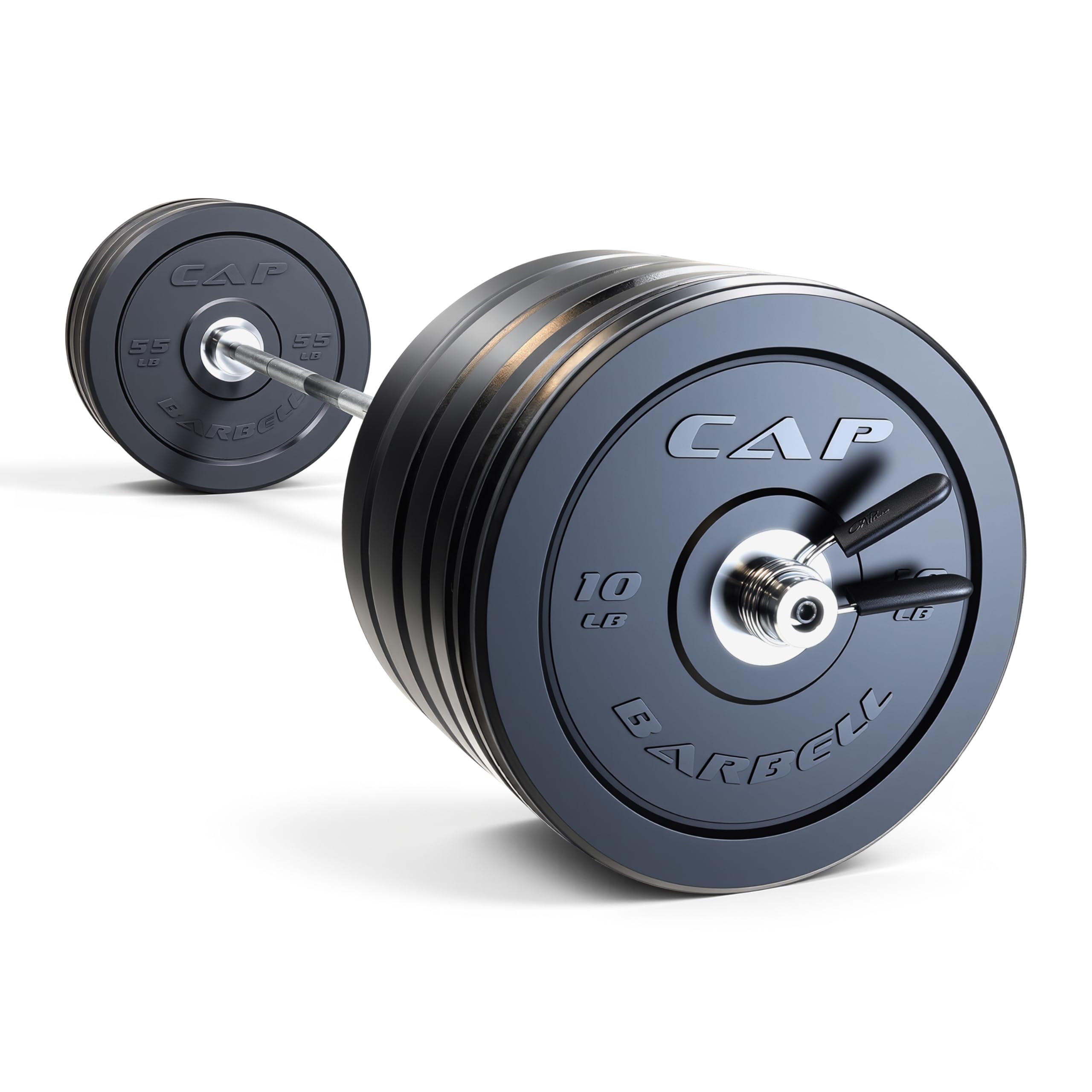 CAP Barbell 370 lb PRO Olympic Weight Set with 7ft Chrome Barbell &amp; Black Bumper Plates