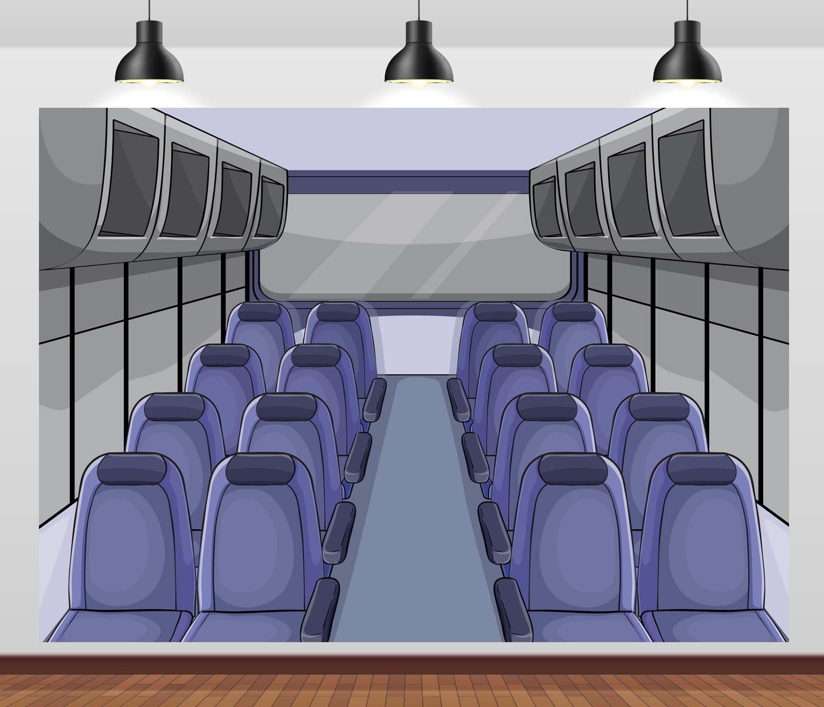 CORFOTO 5x3ft Bus Interior Backdrop Cartoon Bus Seat Background Empty Bus Scene Background Bus Subway Party Decoration Kids Boys Portraits Photo Props