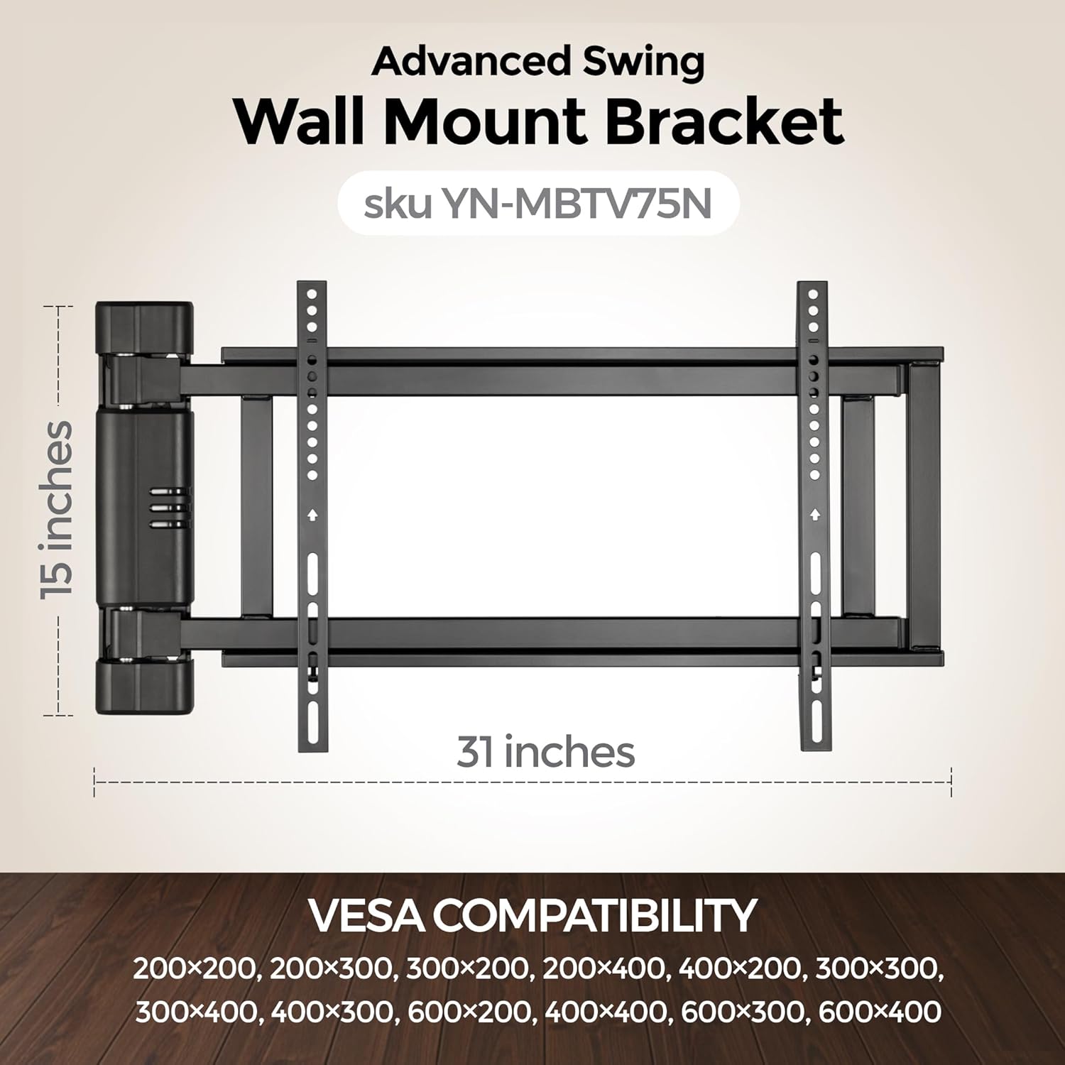 ynVISION.DESIGN Swing Wall Mount Bracket for 32"-75" TVs | Hinged | Swings Open up to 180 Degrees with 1 Finger for Easy Television Service (Pack of 1)