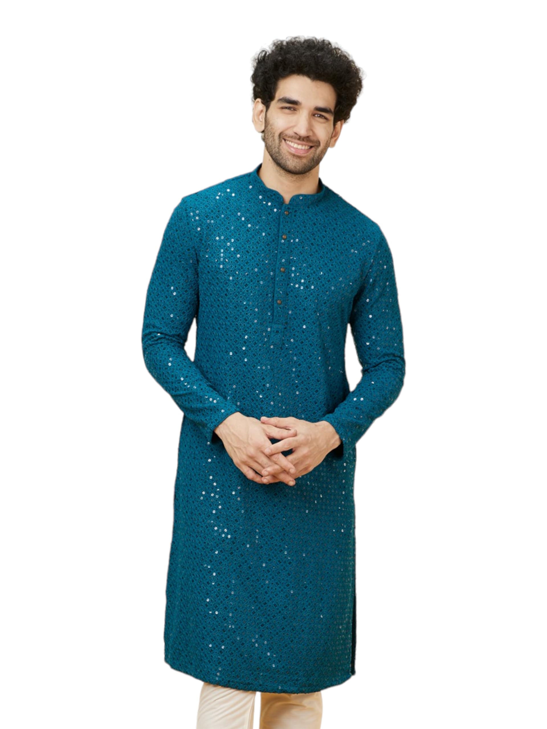 manyavar Men's Viscose Self-Design Kurta Pyjama Set (2pcs)-picture-32