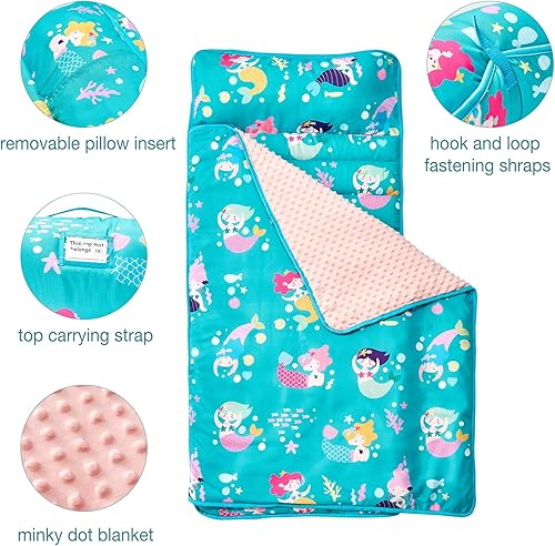 Miniatura 2 de beeweed Tapete para siesta para niños pequeños, diseño enrollable, con almohada extraíble y manta Minky, saco de dormir para guardería, preescolar,
