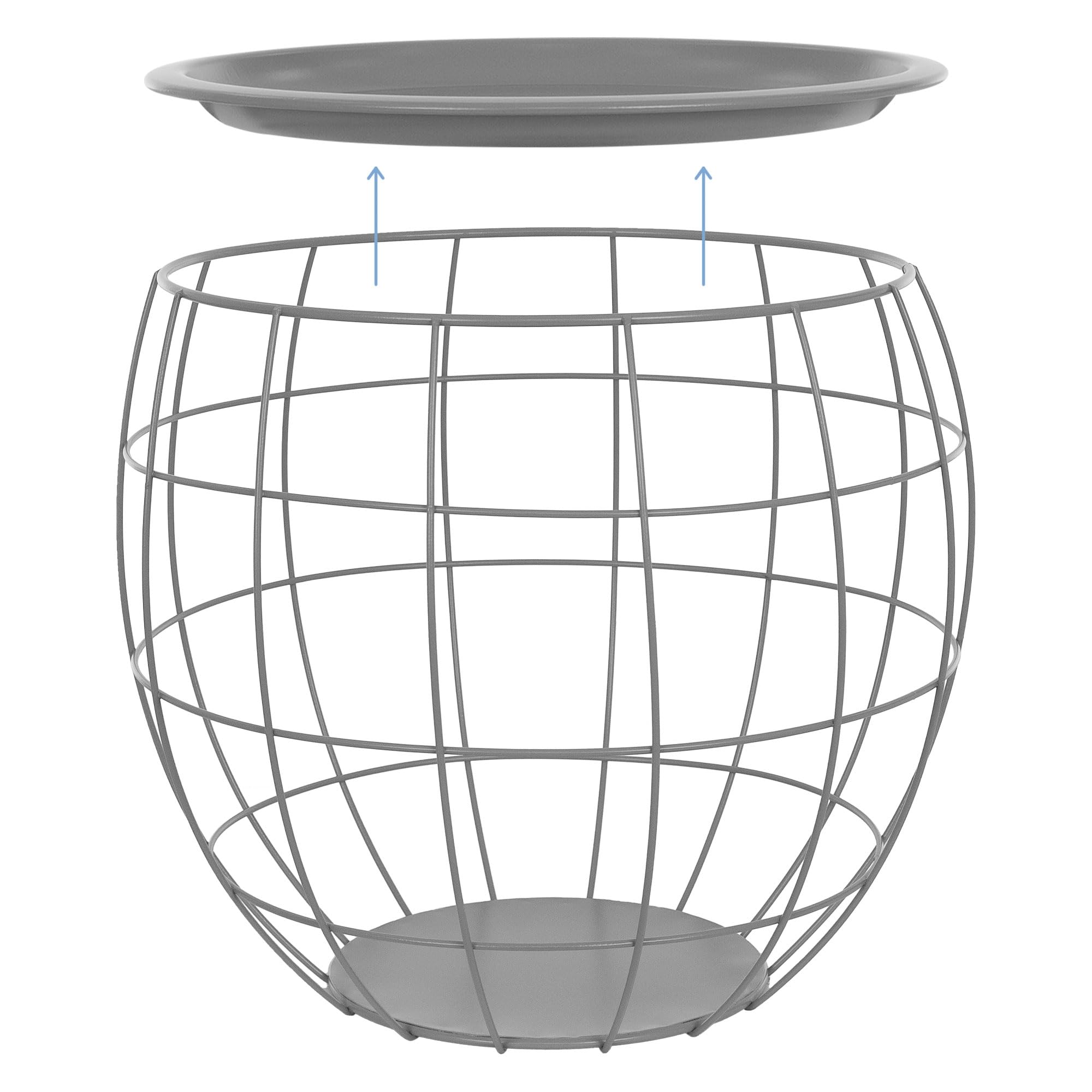 ML-Design Beistelltisch 3er Set, rund, Grau, Metallkörbe Couchtisch 3 Größen Ø31cm/Ø38cm/Ø47cm, Metall, Abnehmbarer Tischplatte, Stauraum, 3-TLG. Wohnzimmertische Sofatische Kaffeetische Satztische