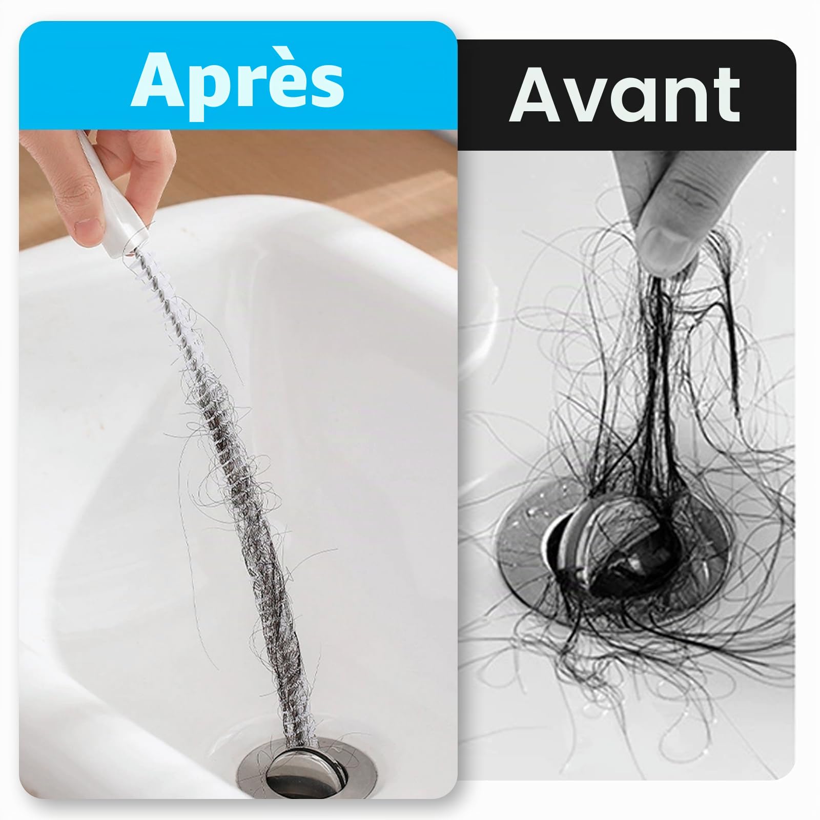 Brosse de Nettoyage de Drain D'égout, 45cm Flexible Brosse de Nettoyage pour Débouchage de Canalisation et Les Tuyaux,Déboucheur d'Évier Attrape Cheveux Douche pour Salle de Bains Cuisine
