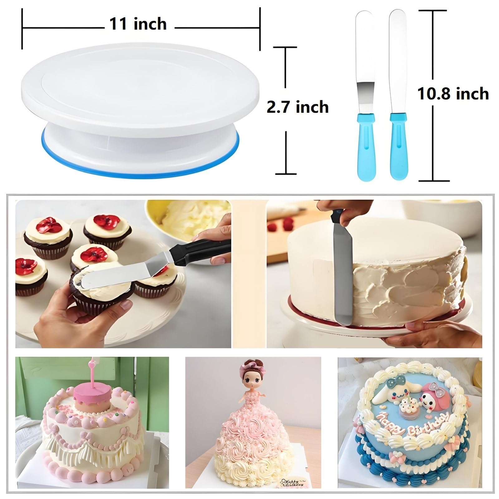 ANSLYQA Kit de decoración de pasteles de 340 piezas, con tocadiscos y nivelador, 55 puntas de glaseado numeradas, 2 espátulas, 3 raspadores de peine, 2 acopladores, 100 bolsas de pastelería, 100