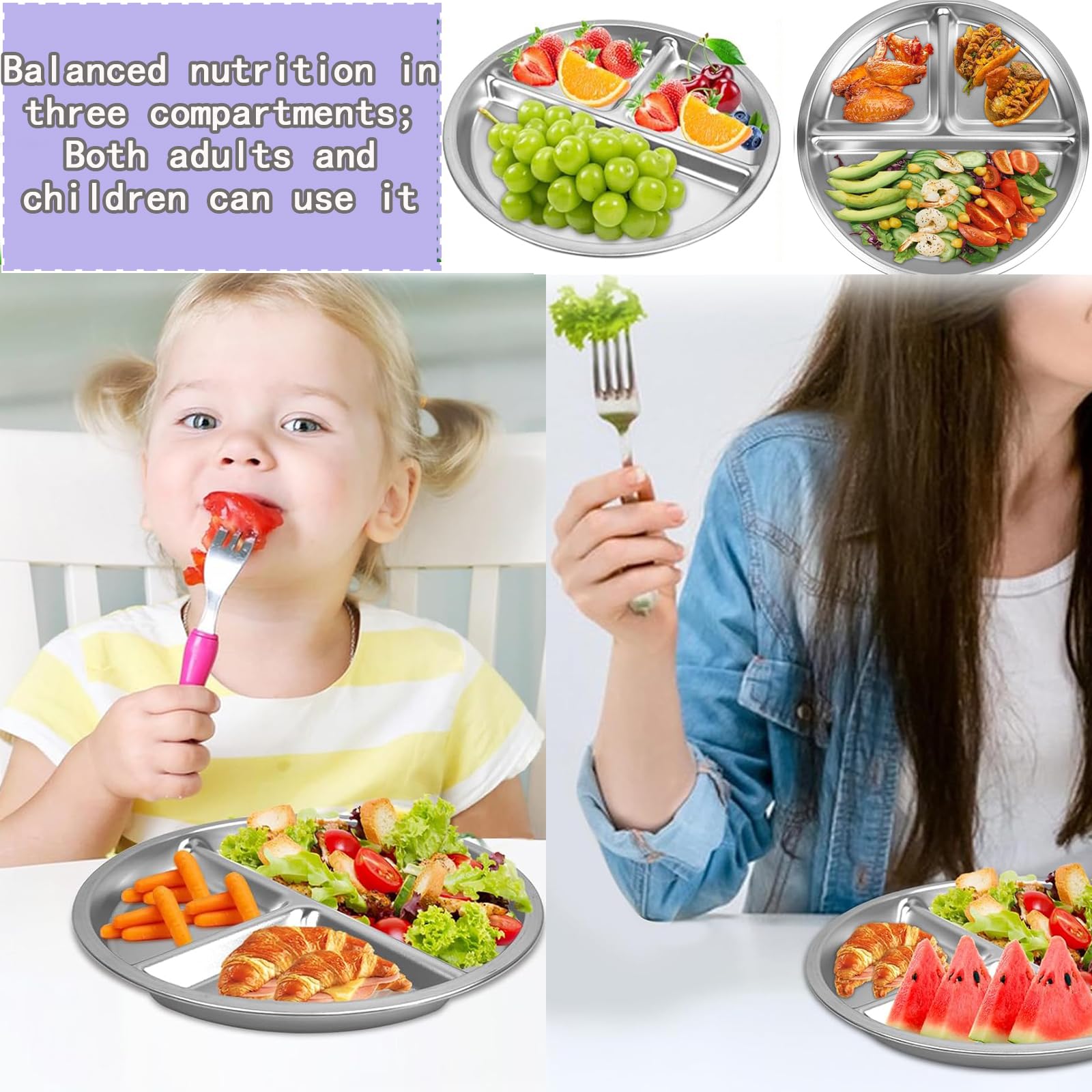 Produktbild von 2 Stück Geteilte Teller It Unterteilung Enüteller Kinderteller Unterteilt Snack Teller Caping
