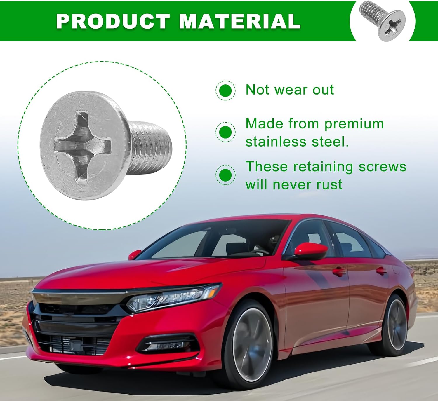 8Pack Stainless Steel Brake Disc Rotor Screws, Automotive Steel Retaining Screws for Front and Rear Compatible with Honda, Acura, Hyundai and Kia Models