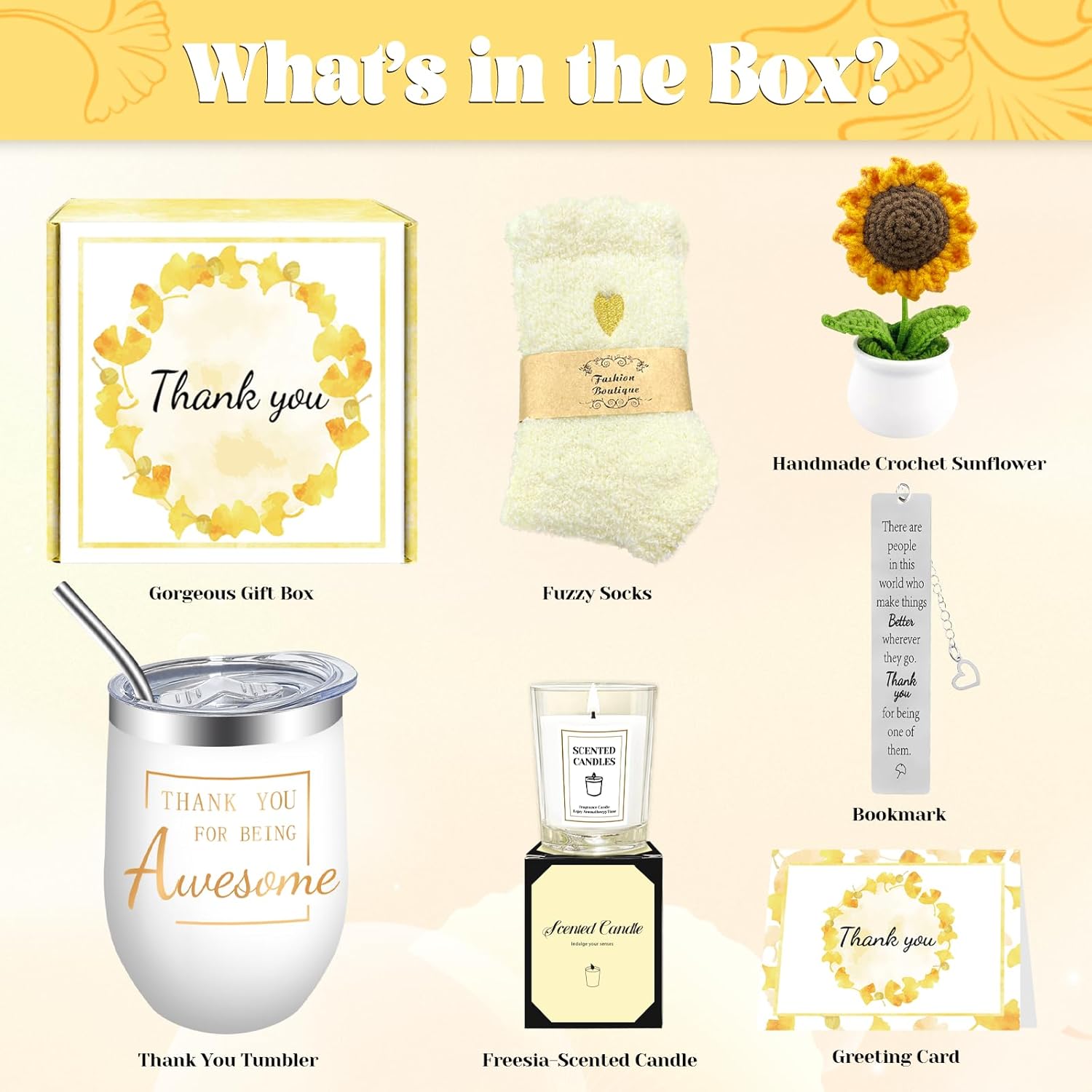 Gift Baskets for Women, Thank You Gifts for Women, Teacher Appreciation Gifts, Appreciation Gift for Teachers, Coworkers, Boss, Employees, Nurse, Thank You Baskets with Tumbler, Crochet Sunflower - Image 6