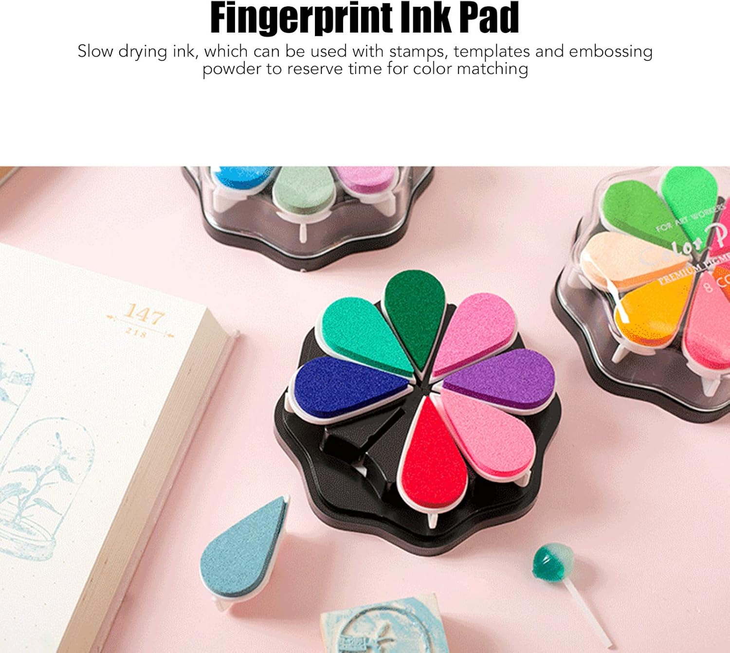 洗えるインクパッド、メタリックインクスタンプパッド、6個の花びら型、48色の鮮やかな色、DIYラバースタンプパッド、犬、赤ちゃんの足