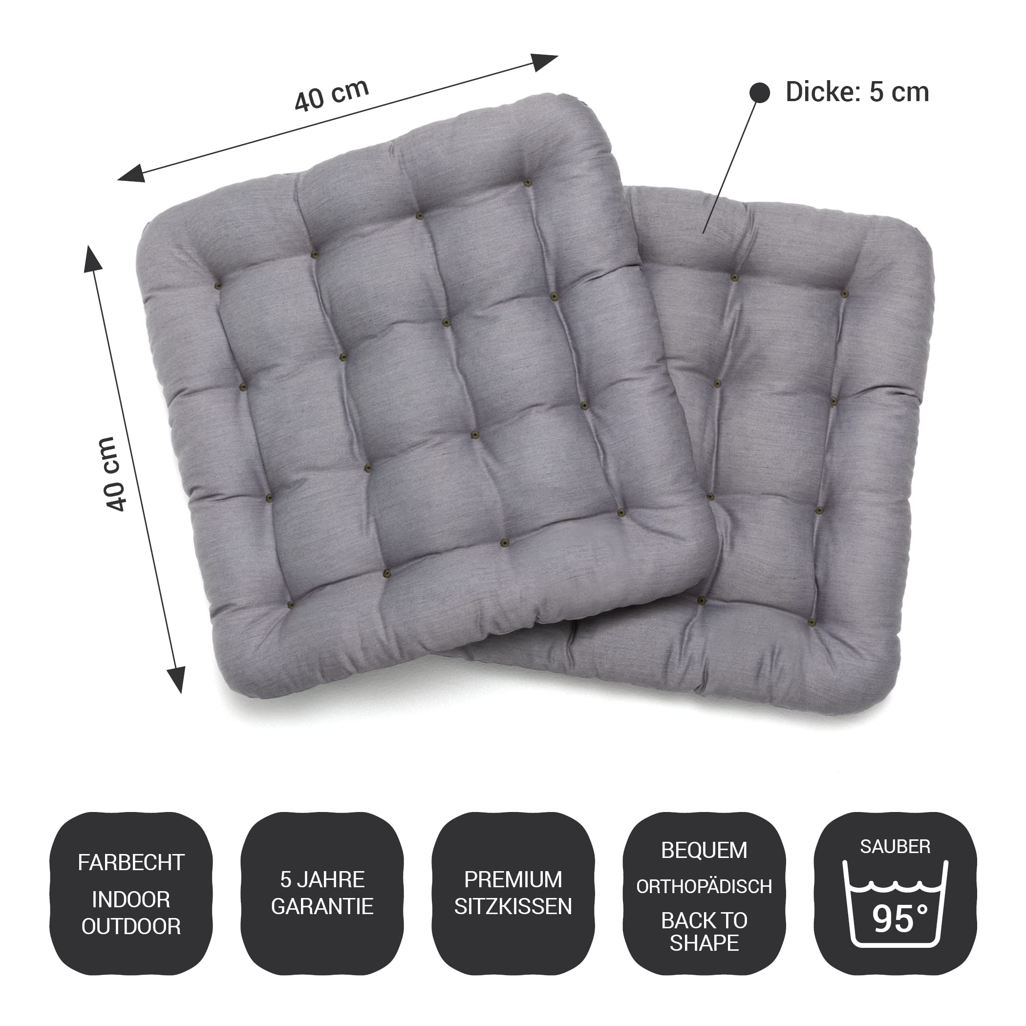 HAVE A SEAT Luxury – poduszka do siedzenia 40 x 40 cm – wygodna poduszka na krzesło, ortopedyczna, nadaje się do prania w temperaturze do 95 °C, nadaje się do suszenia w suszarce, trwałe kolory – Made in Germany – (zestaw 4