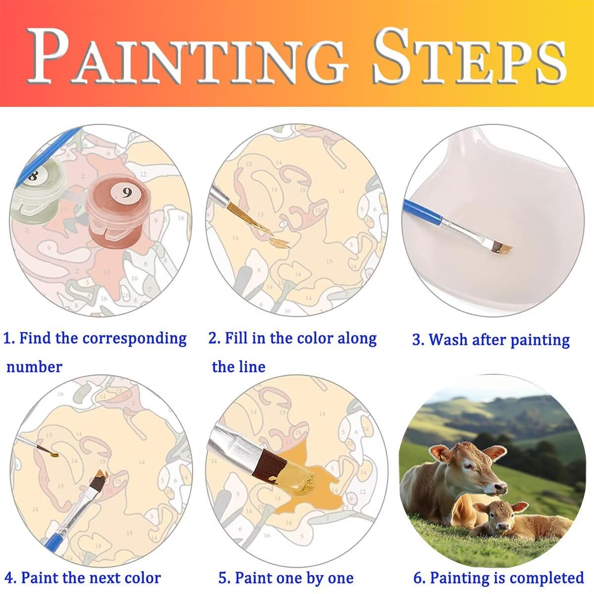 Dipingere con i Numeri Bue, Paint by Numbers Adulti Pascolo, Fai da te Creativi Adulti Quadri da Dipingere Numerati Kit per Decorazione Della Parete di Casa, Regalo 100x135 cm Senza Cornice O3-N