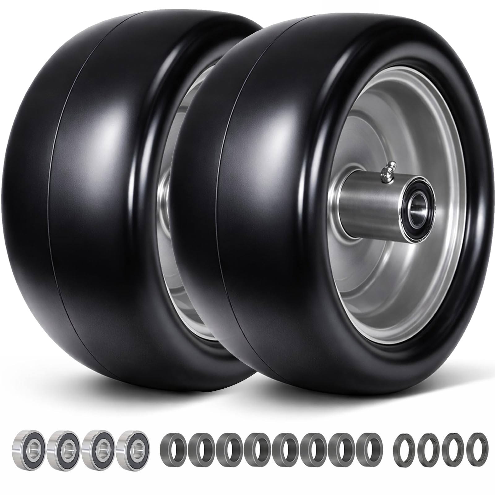 Neumático y rueda para cortacésped de 13 x 6.50-6 pulgadas con rodamientos de 3/4 o 5/8 pulgadas, cubo centrado de 4 a 6.5 pulgadas, neumático liso sólido para cortacésped de giro cero, 2 piezas