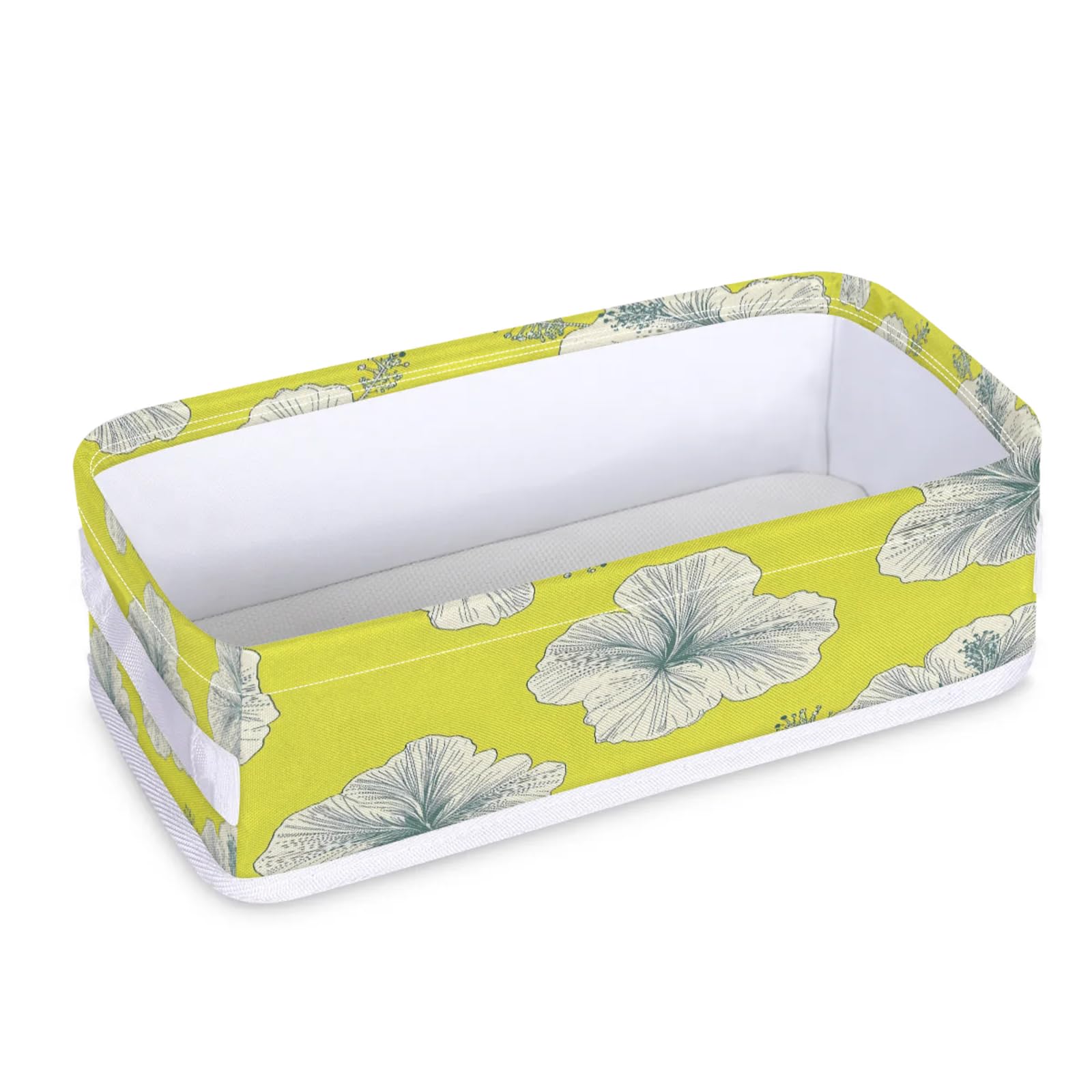 Tablerazzi Toilet Tank Topper Paper Basket with Handle, Botanical Boho Floral Leaf Bathroom Storage Basket for Organizing, Small Fabric Storage Bins for Bathroom Decor