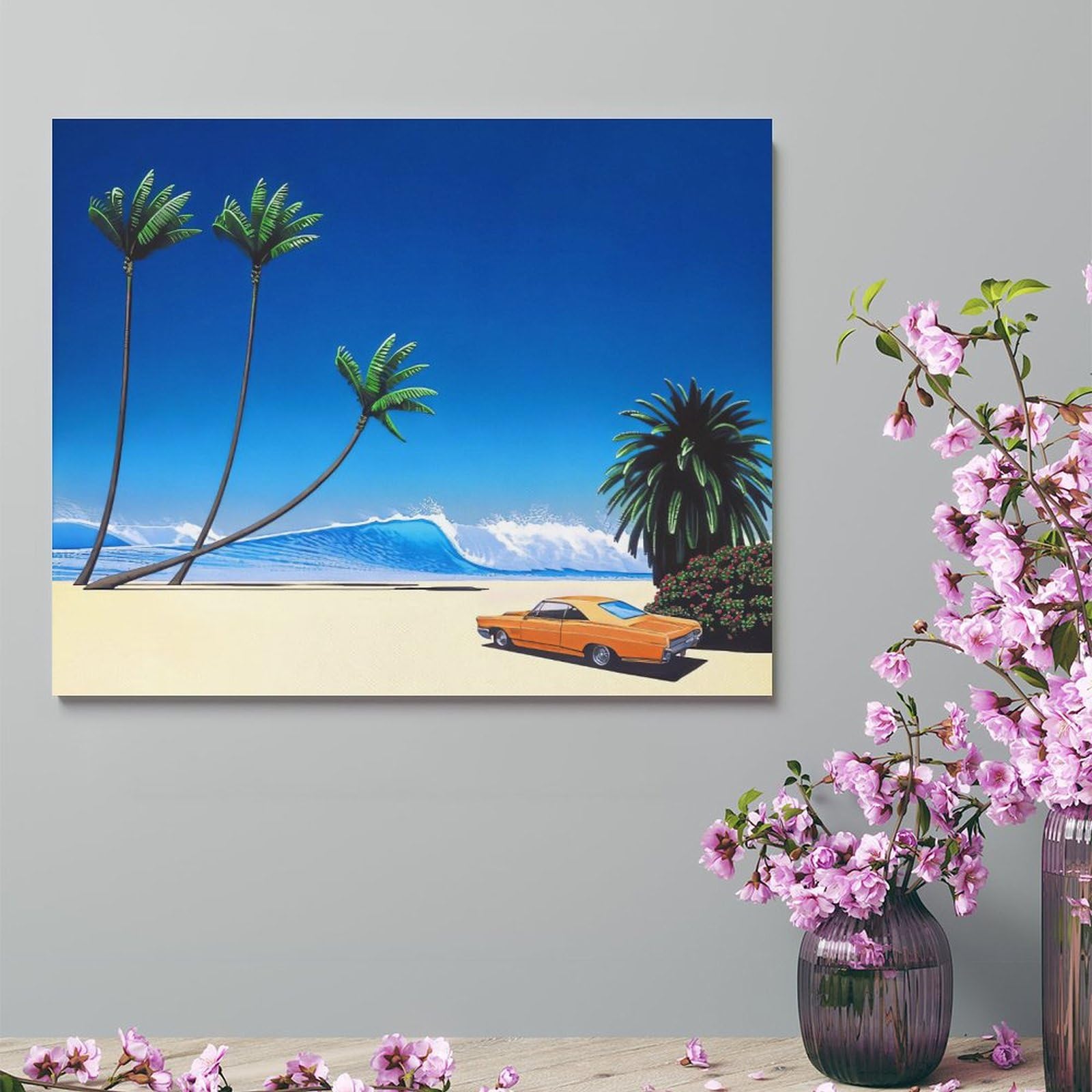 Amazon.com: Hiroshi Nagai Car Beach Framed Wall Art Poster Picture