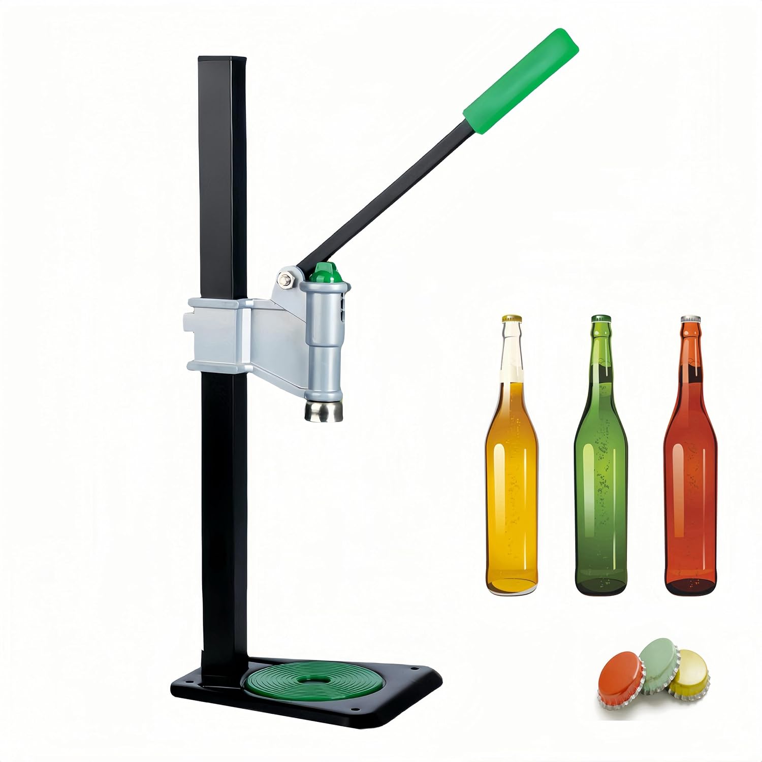 Manual Beer Bottle Capper, Home Brewing Beer Bottle Capping Machine, Bench Stand Beer Bottle Sealer with Adjustable Height for 26mm Cap, Anti-Slip Rubber Pad Labor-Saving Handle