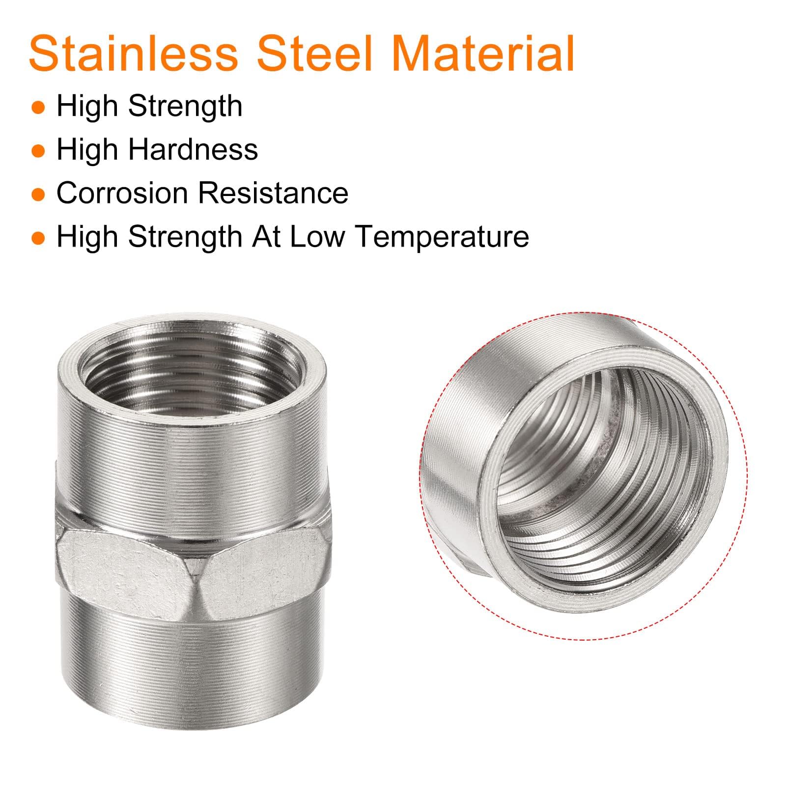 TOP-VIGOR 3Pcs Stainless Steel Pipe Fitting G1/2 Female to Female Thread Hex Connector Adapter - Image 4