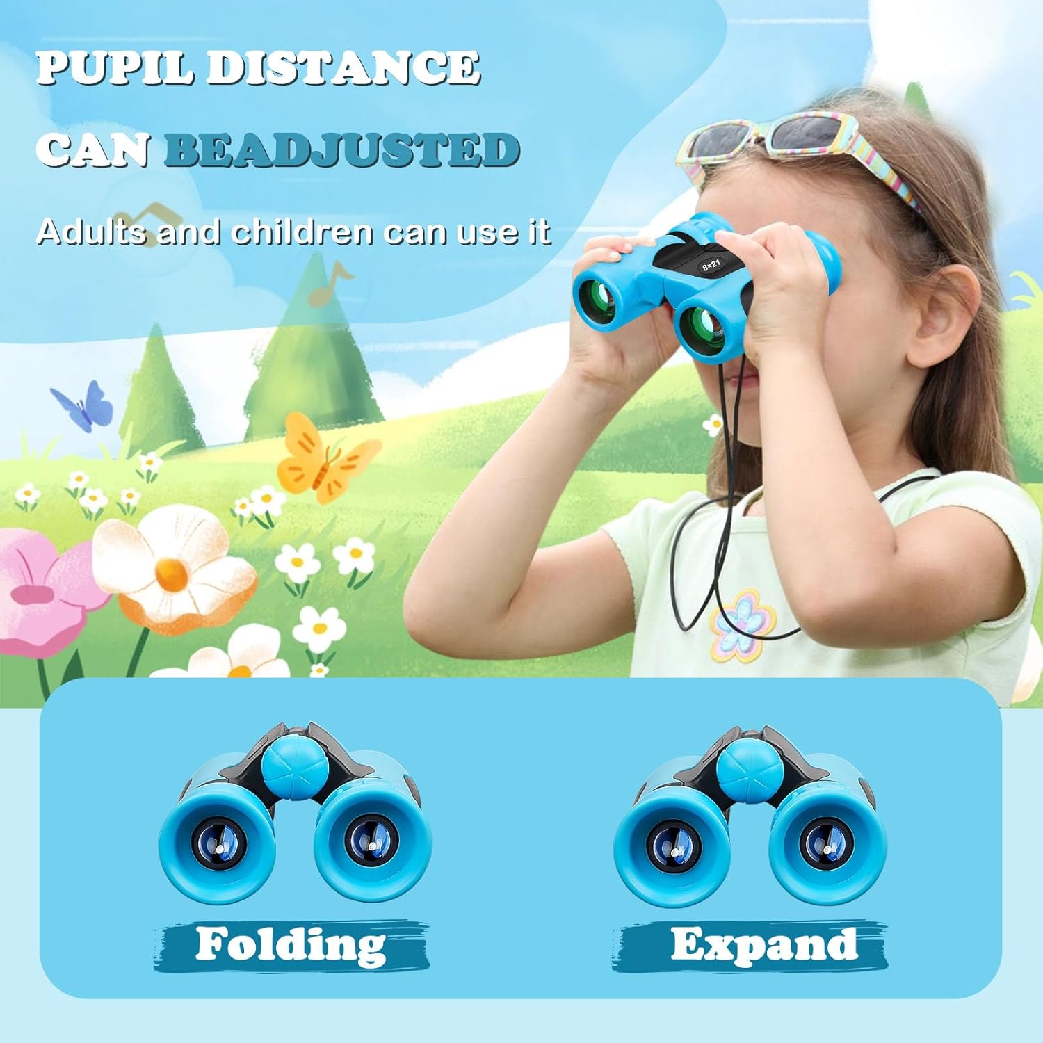 BLACKICE Binoculars for Kids, High-Resolution 8x21, Kids Binoculars Gift Set for Boys & Girls, Shockproof & Compact for Bird Watching, Travel, Hiking, Camping, Hunting, Children Outdoor Gear(Blue) - Image 3