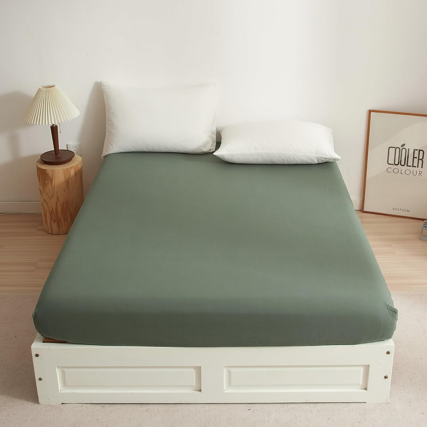 Ruccit Sage Green Fitted Sheet Double Extra Deep 41CM Washed Cotton