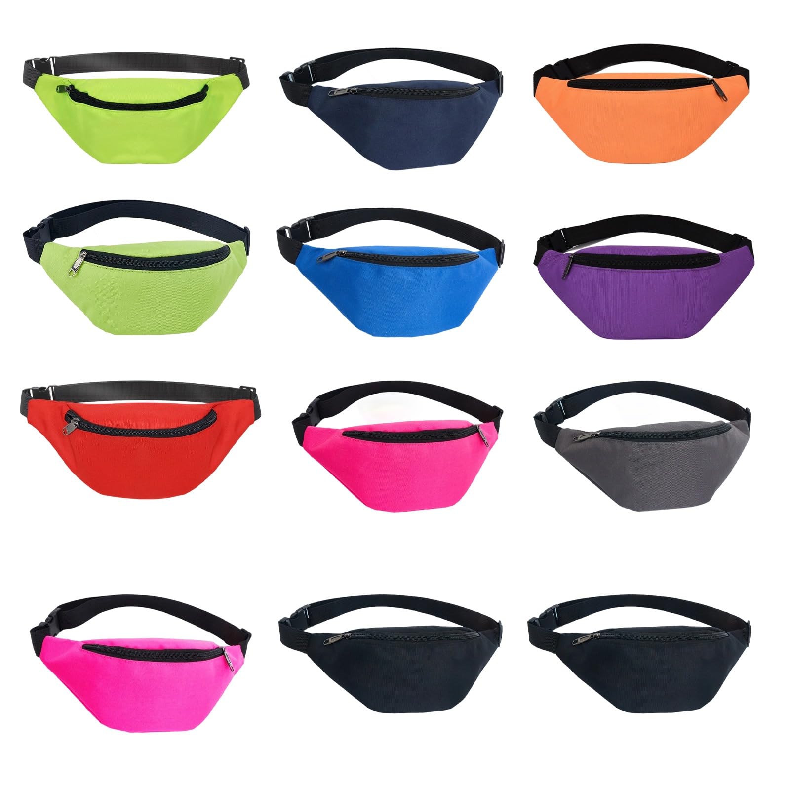 Set di 12 marsupi fluorescenti, cintura regolabile per donne e uomini, unisex, per esercizi, corsa, viaggi, diversi colori, 30 x 13 x 13 cm